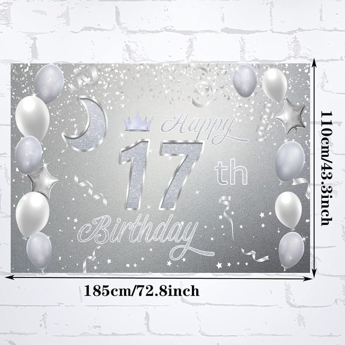 Sweet Happy 17th Birthday Backdrop Banner Poster 17th Birthday Party Decorations 17th Birthday Party Supplies 17th Photo Backdrop for Girls Boys Women Men Silver 72.8 x 43.3 inches