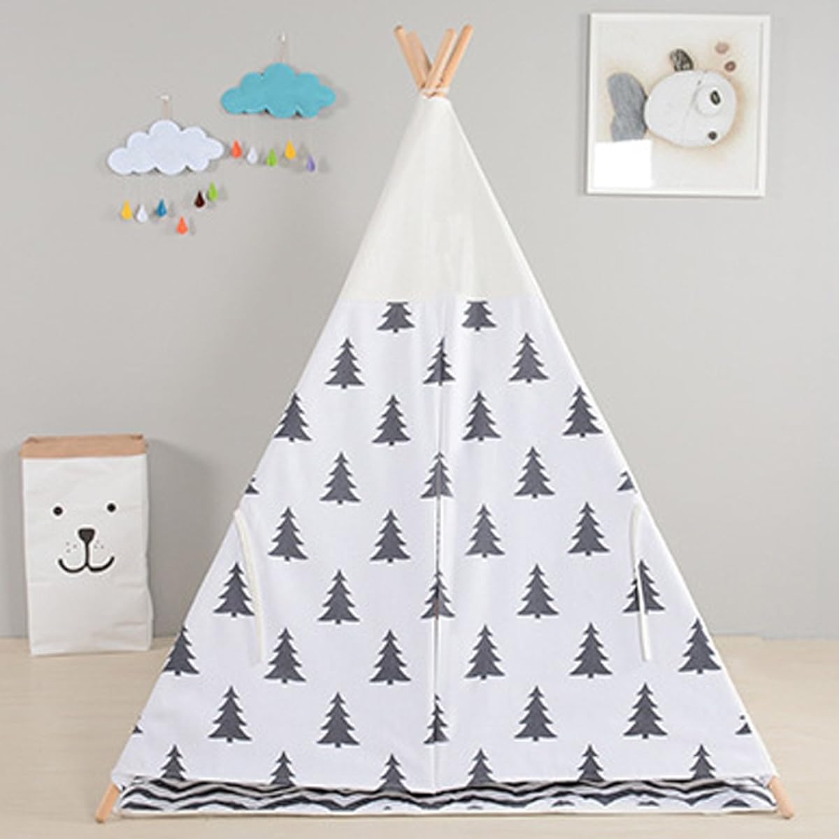 ara Tent for Kids, Kids Tent, Kids Tent, Teepee Tent, Tent House, Indian, Simple Tent, Indoor, Indoor Tent, Toy, Christmas, Present, Birthday, Baby Shower, Secret Base, Pretend Play, Natural, New Life, With Window (White, Maple Wood Handle, Square Shape)
