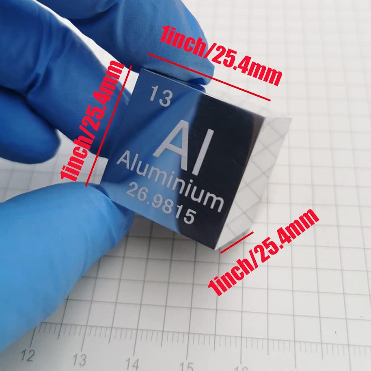 GOONSDS Aluminum Metal Cube 99.99% Engraved Periodic Table 1 Inch for Laboratory Al Specimen and Collection Decoration