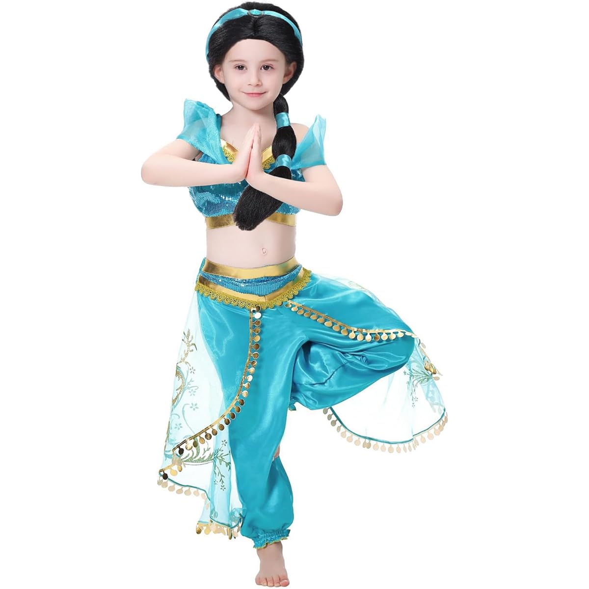 Taco Bear Princess Jasmine Costume Girls Arabian Sequin Jasmine Belly Dance Dress Up Princess Wig Cosplay for Kids