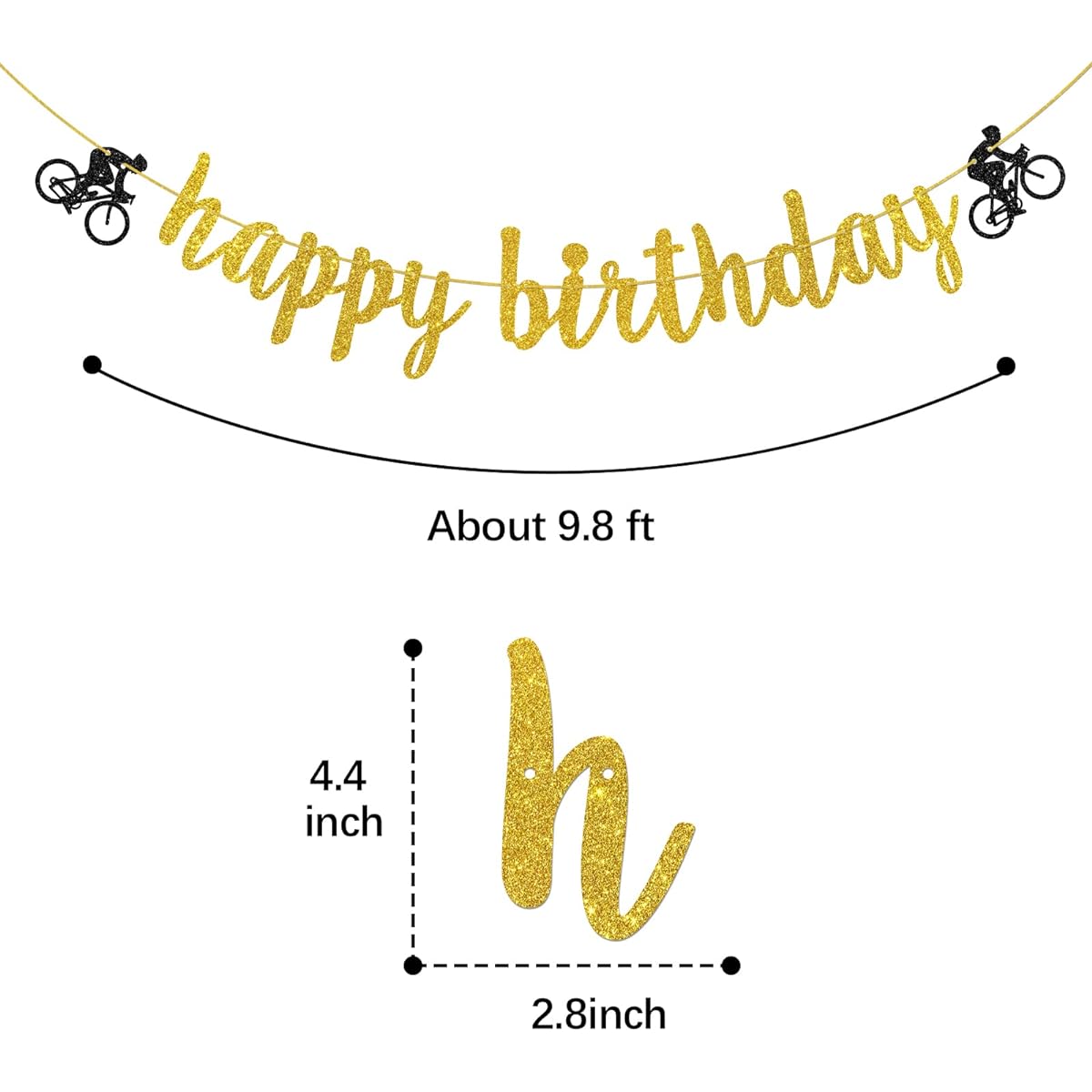 Helewilk Gold Glitter Bicycle Happy Birthday Banner Bike Sports Theme Garland for Boys Men Birthday Party Decorations Bicycle Party Bunting Banner