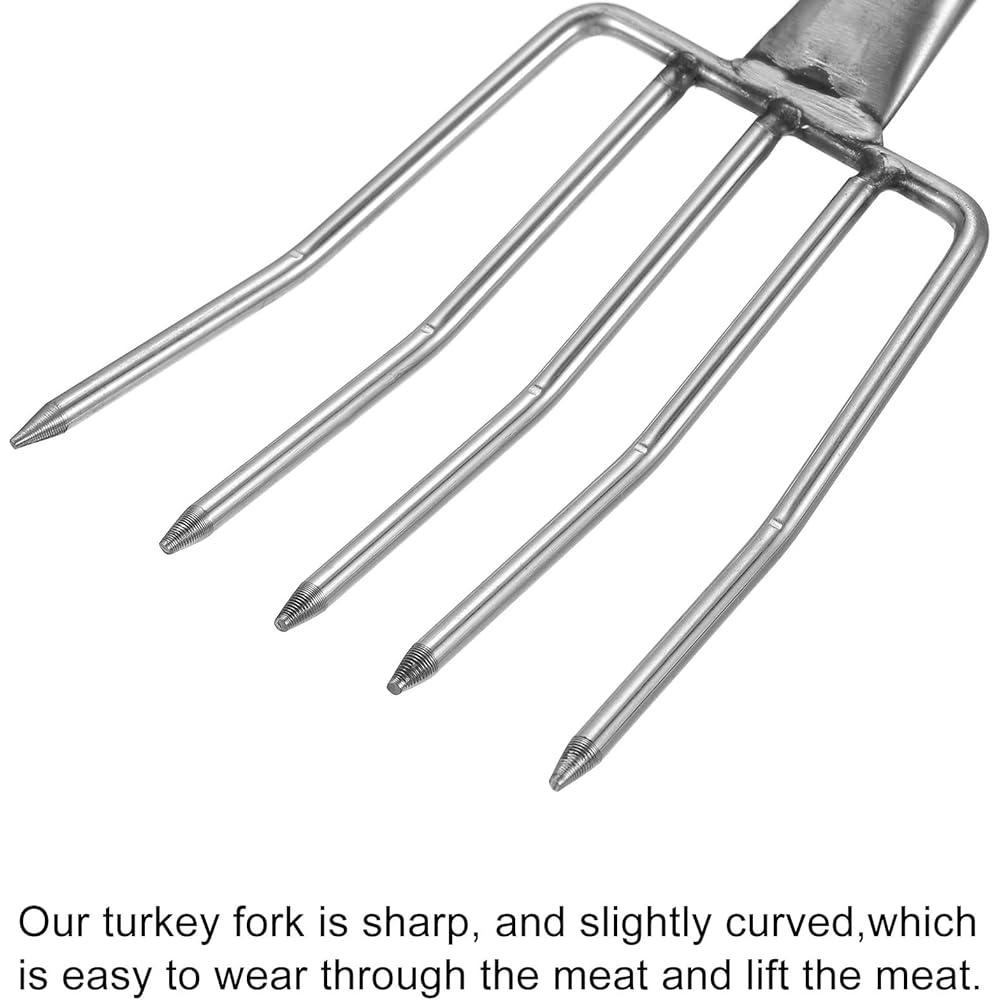 uxcell Turkey Fork, Five Claw Meat Fork, Barbecue Roasting Supplies, Stainless Steel, Thanksgiving Charcoal BBQ Grill, 4 Pieces
