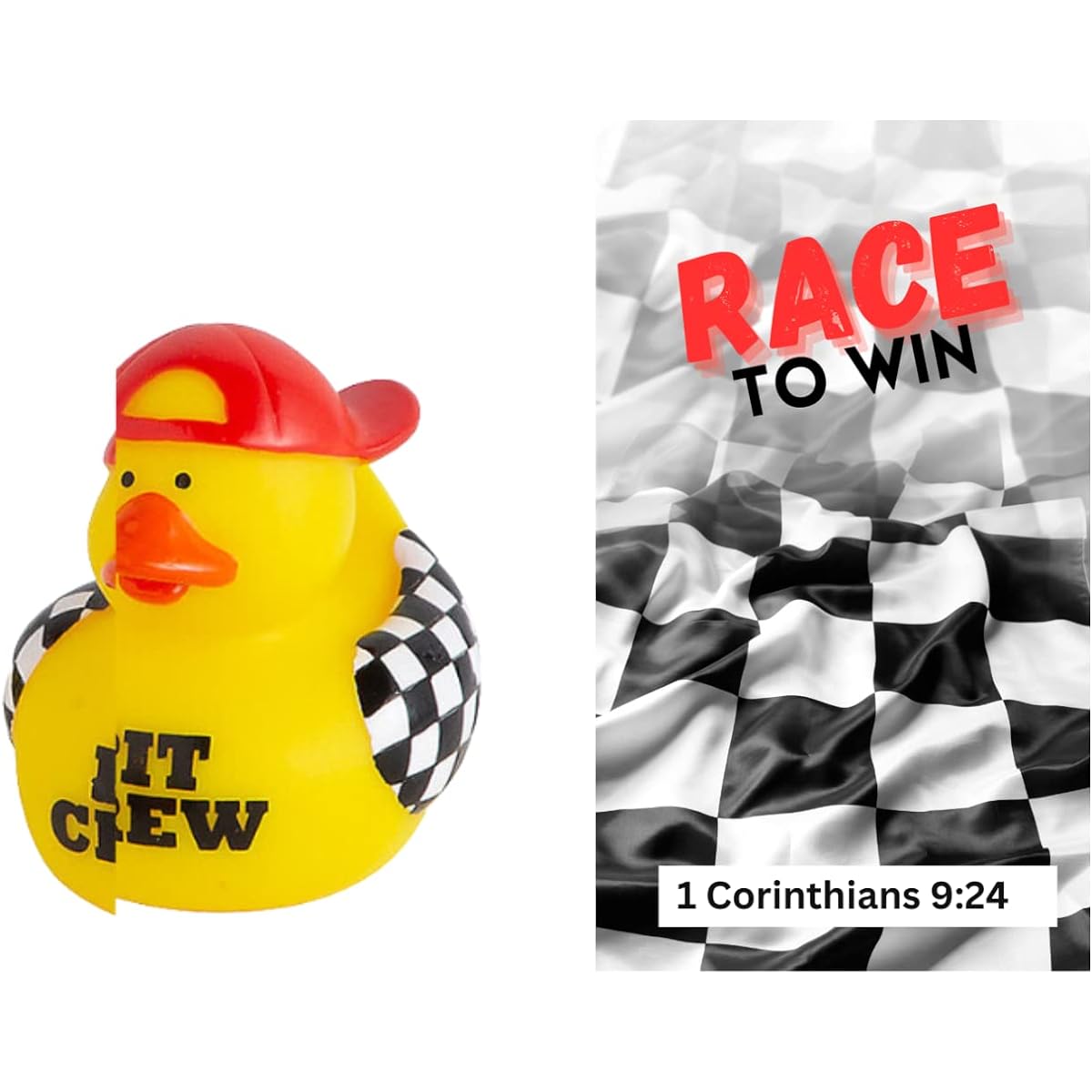 36 Bulk Winning Race Christian Vinyl Race Car Driver Rubber Ducks with Prayer Cards 2" Mini Vinyl Duckie Decorations Prize Birthday Duck Jeep Cruising Duck 1 Cor 9 24 VBS