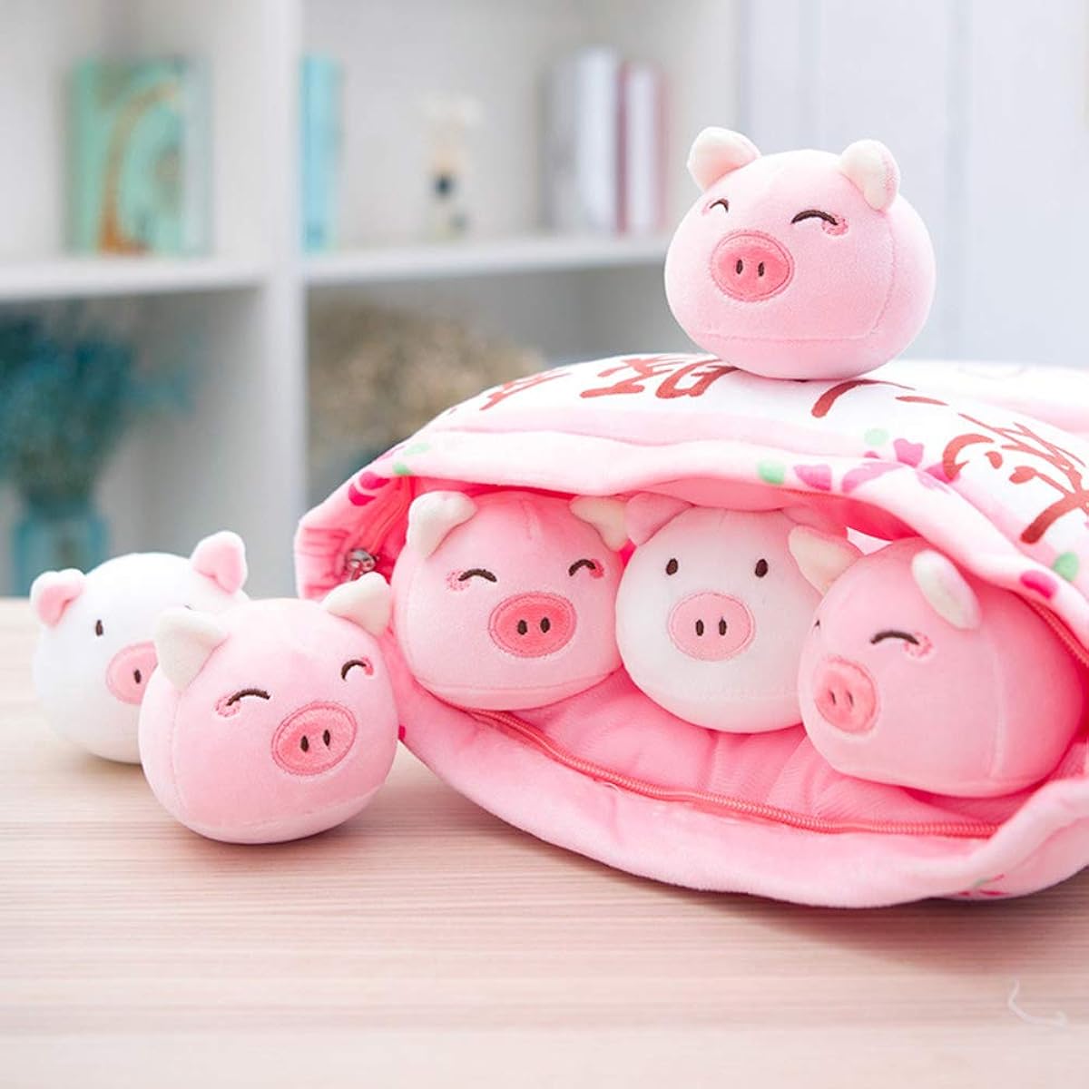 Nenalayo Cute Bag Cherry Blossom Pig Plush Soft Throw Pillow Stuffed Animal Creative Gift Room Decoration Creative Gifts for Girls