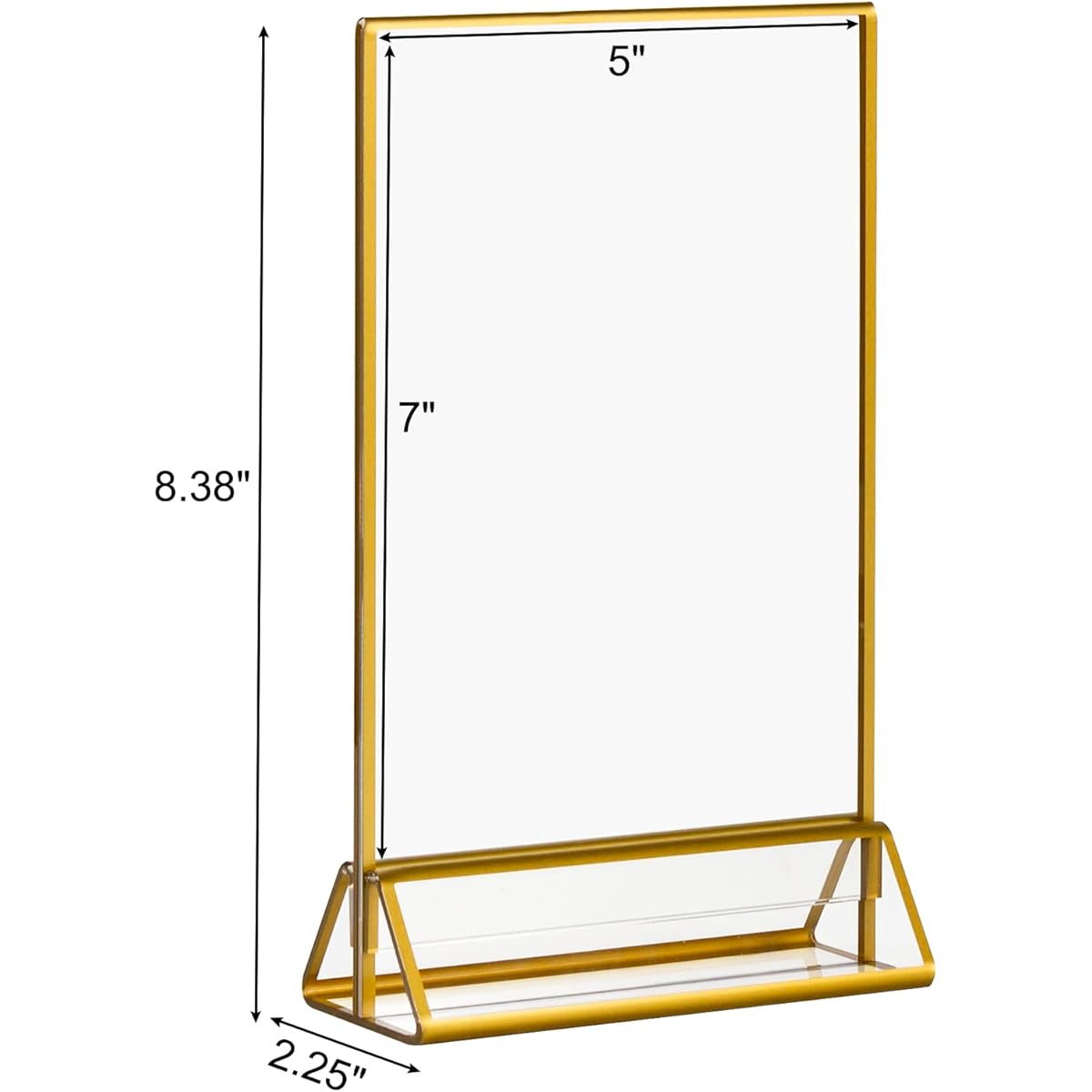 6 Pack Acrylic Sign Holders with Gold Frame, Double Sided Menu Holder Vertical Stand for Photos, Wedding Table Numbers, Pictures, Art Displays, and More (5x7 Inch)