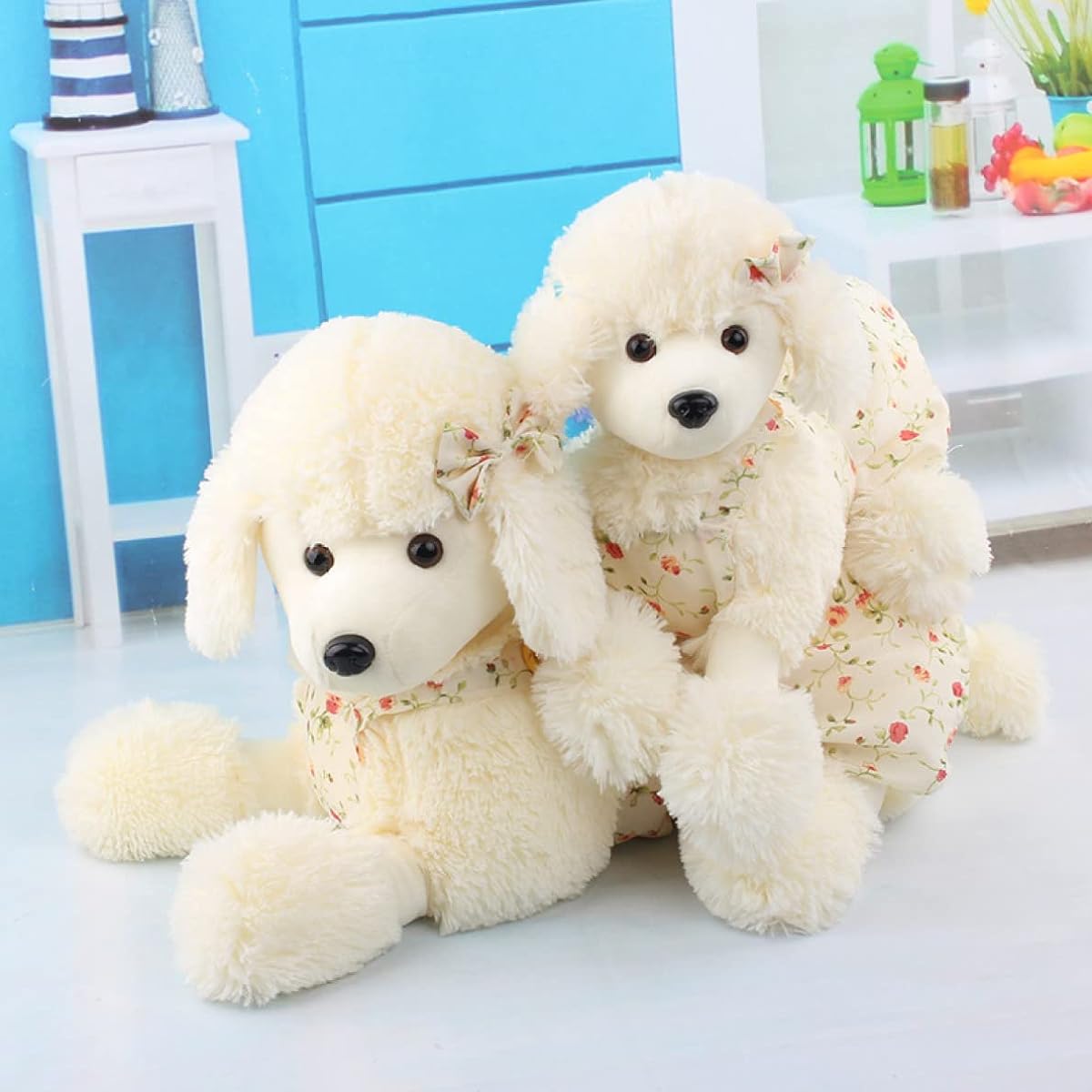 M. ASSOLATO Dog Plush Toy Cute White Plush Dog Boy Girl Dog Toy Poodle Birthday Toy Figurine Present Christmas Celebration Dog Plush Toy Cute Toy Poodle Dog 70cm Realistic Cute Sweet Puppy Toy Poodle Plush Toy Poodle Gift