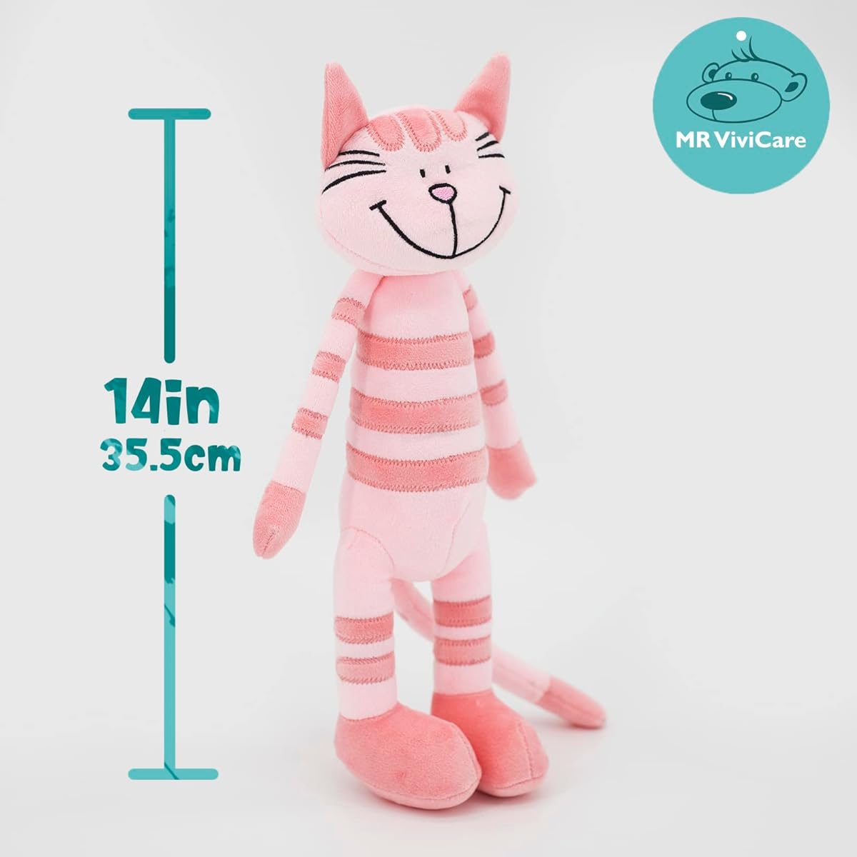 MR VIVICARE 14" Pink Striped Standing Cat Plush Toy for Girls and Boys Fuchsin Stuffed Animals for Kids Newborns Babies Birthday Machine Washable