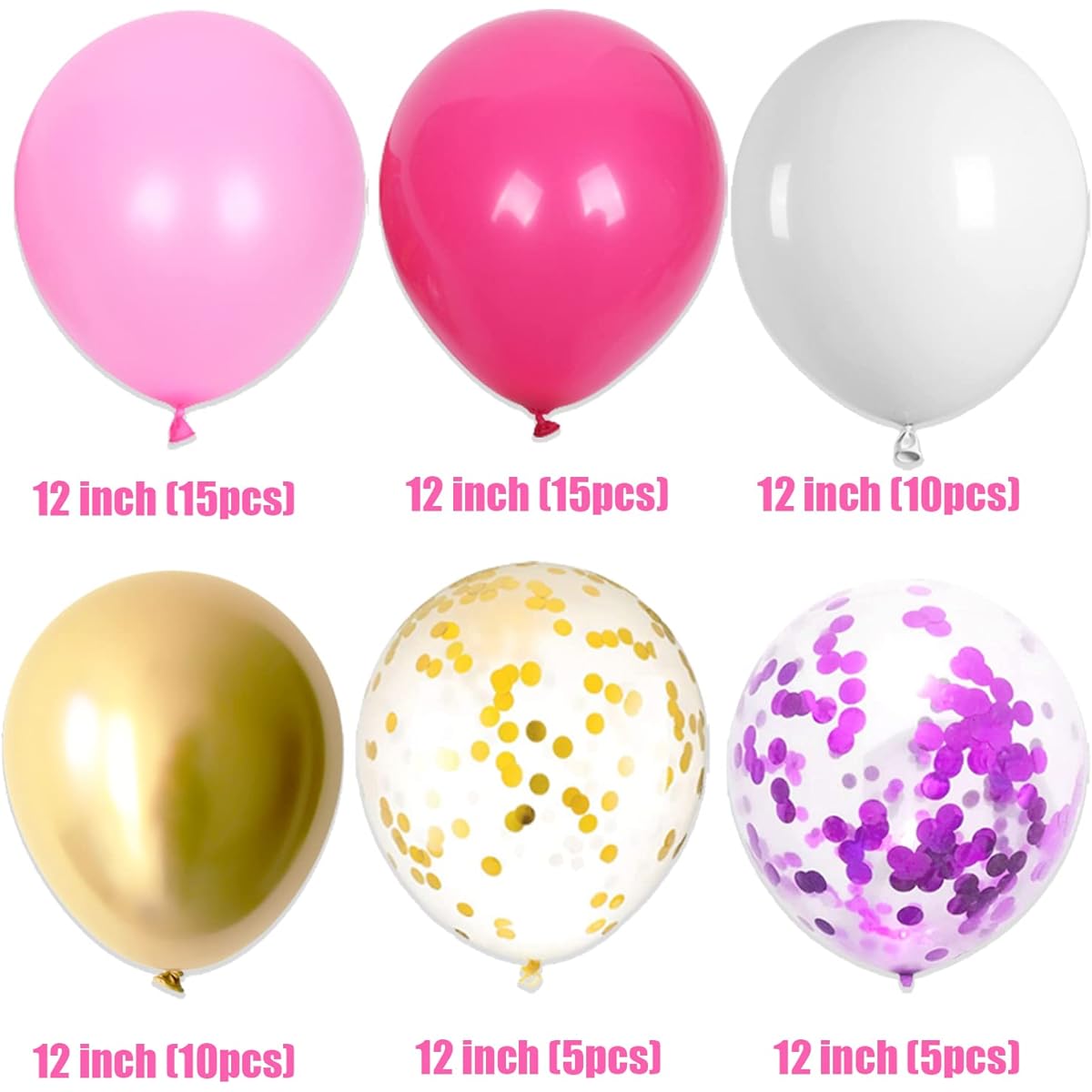Pink Balloons 12 Inch Hot Pink Balloons Gold Balloons with Confetti Balloons for Birthday Wedding Bridal Baby Shower Decorations
