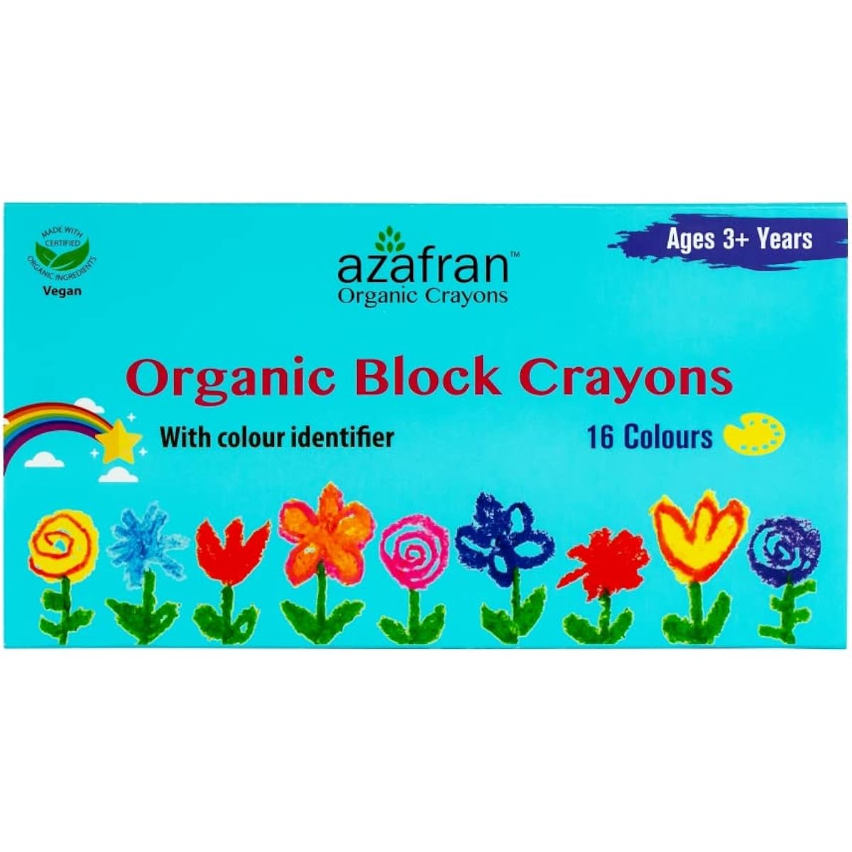 Azafran Organic Crayons Organic Block Crayons, 16 Colours - 120 Grams