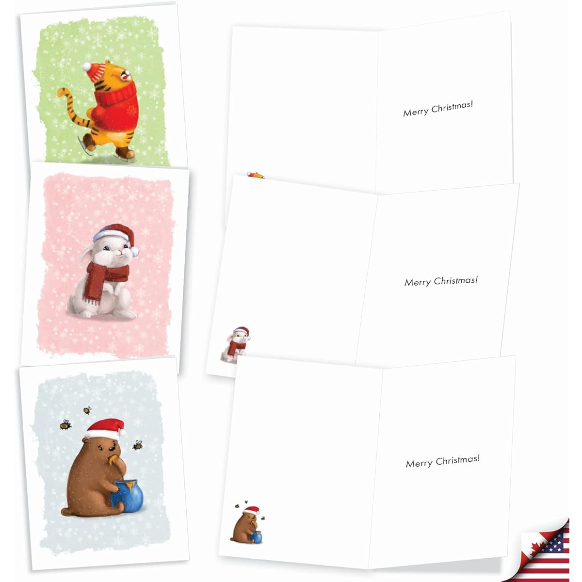 The Best Card Company Christmas Note Cards Box Set of 20 4 x 5.12 Inch with Envelopes (10 Designs, 2 of Each) - Holiday Cutie Pie AM10200XSG-B2x10
