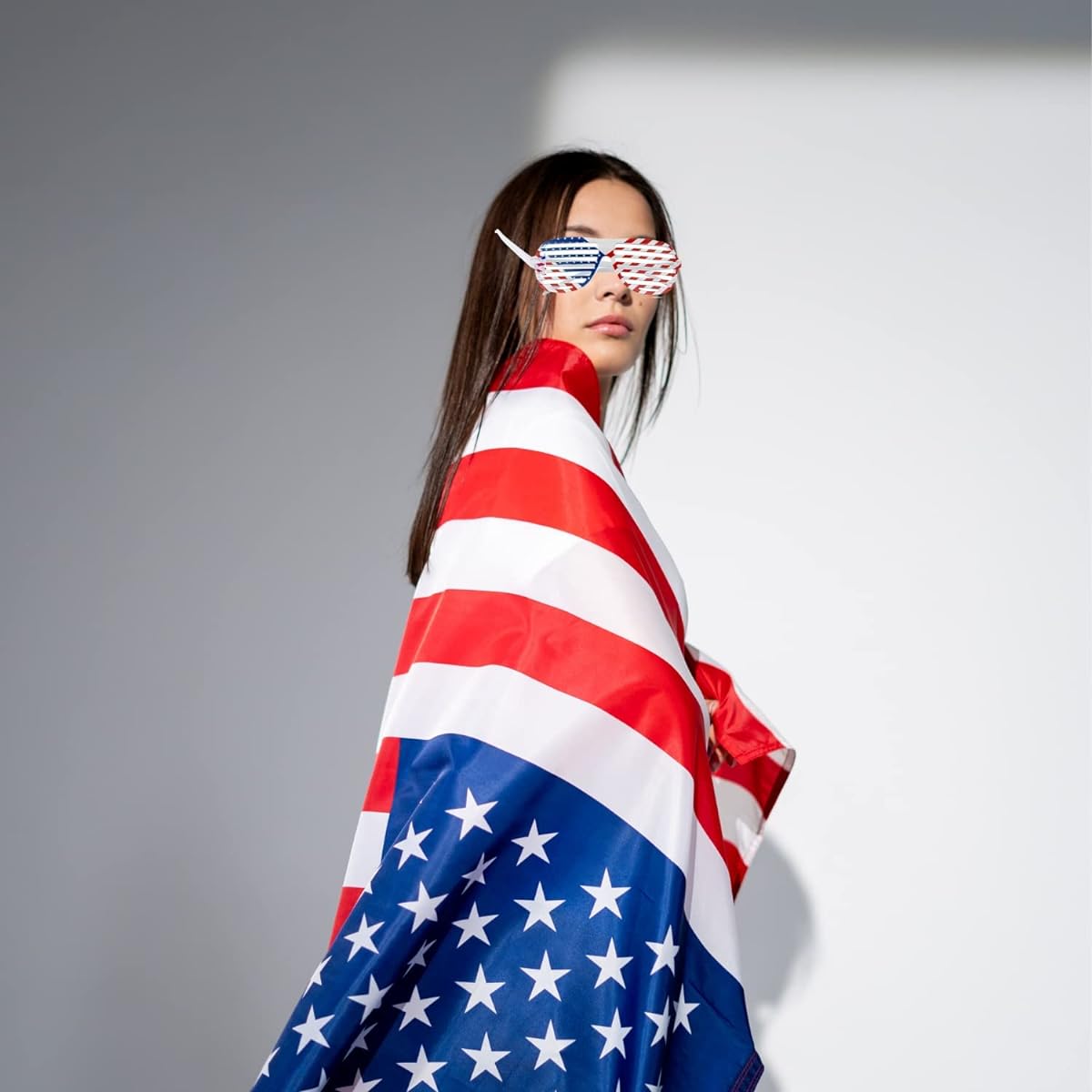 KARMOGSO American Flag Sunglasses, USA Patriotic Flag Sunglasses, Fun Express Free Eyewear for Independence Day Party Props