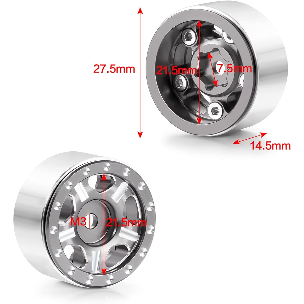 Maleonn 4pcs RC Aluminum Alloy 1" Beadlock Wheel Rims for 1/24 RC Crawler Car SCX24 Upgrade Deadbolt AXI90081 AXI00001 AXI0002 Accessories Metal Wheel Hub Set (Titanium)