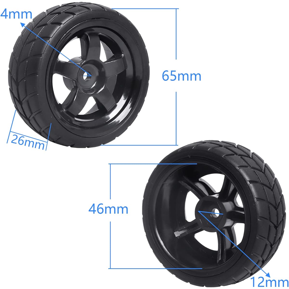 FriHobby 12mm Hex Wheel Rims & Rubber Tires with Foam Inserts for RC 1/10 On-Road Touring Car, Set of 4