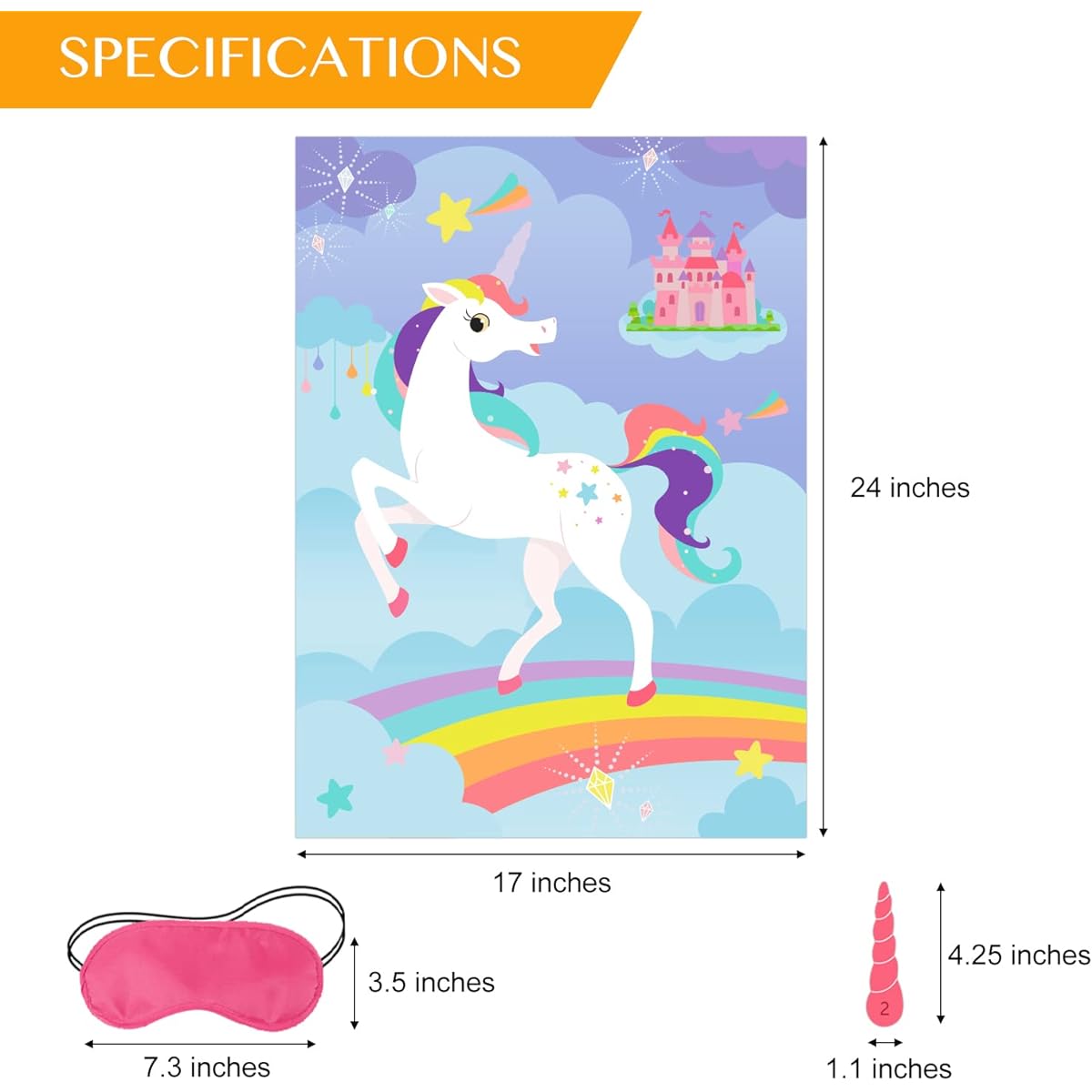 Unicorn Birthday Party Game, 2 Unicorn Party Supplies, 2 Posters, 24 Horns, Kids Gifts, Unicorn Party Decorations, Party Favors