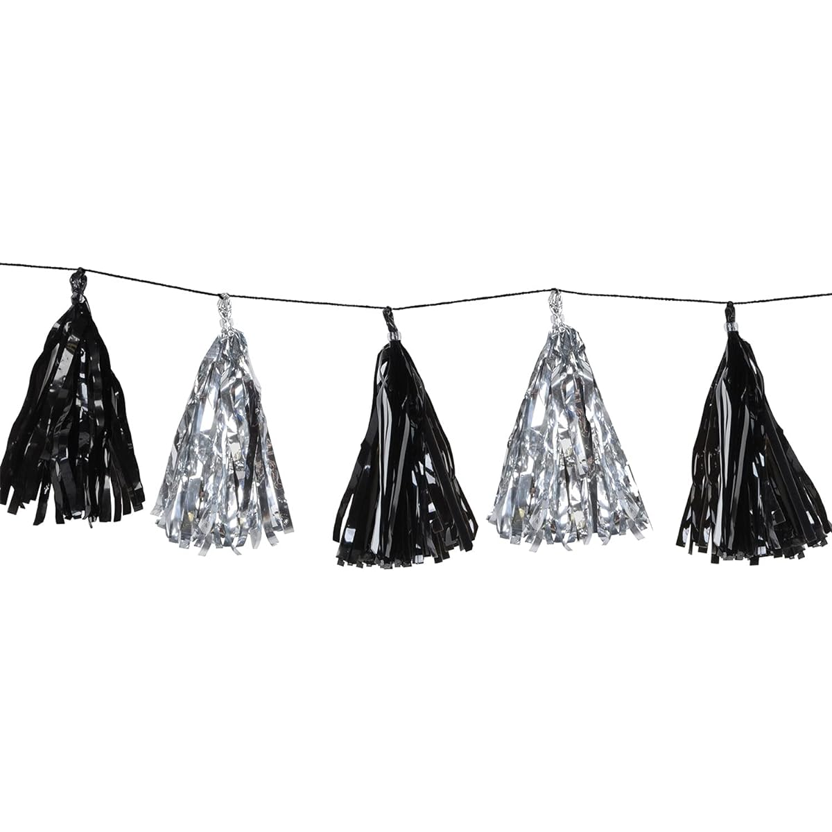 Beistle Metallic Tassel Garland New Year's Eve Decorations Graduation Party Supplies Awards Night Banner 9.75" x 8' Black/Silver