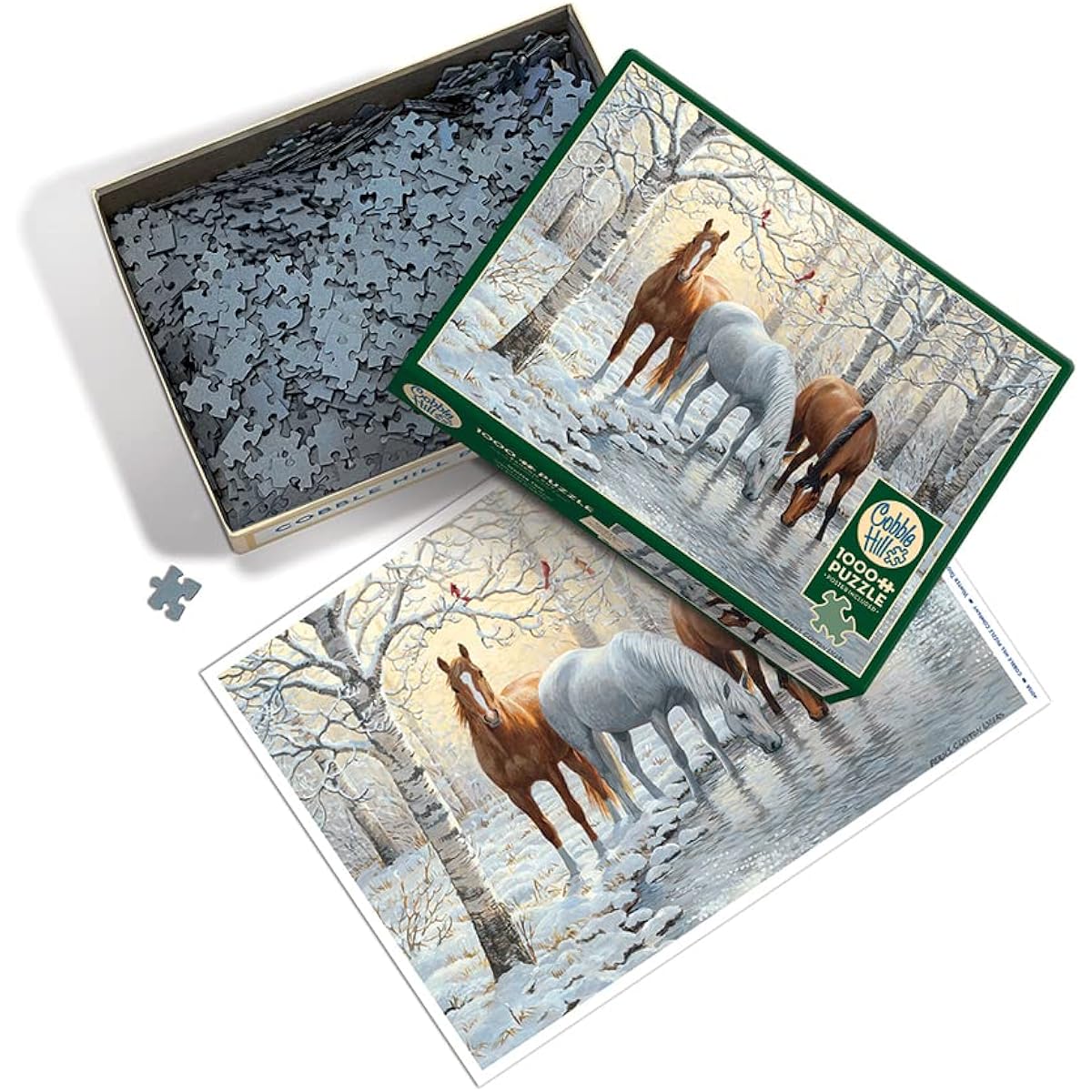 Cobble Hill 1000 Piece Puzzle Winter Trio with Sample Poster