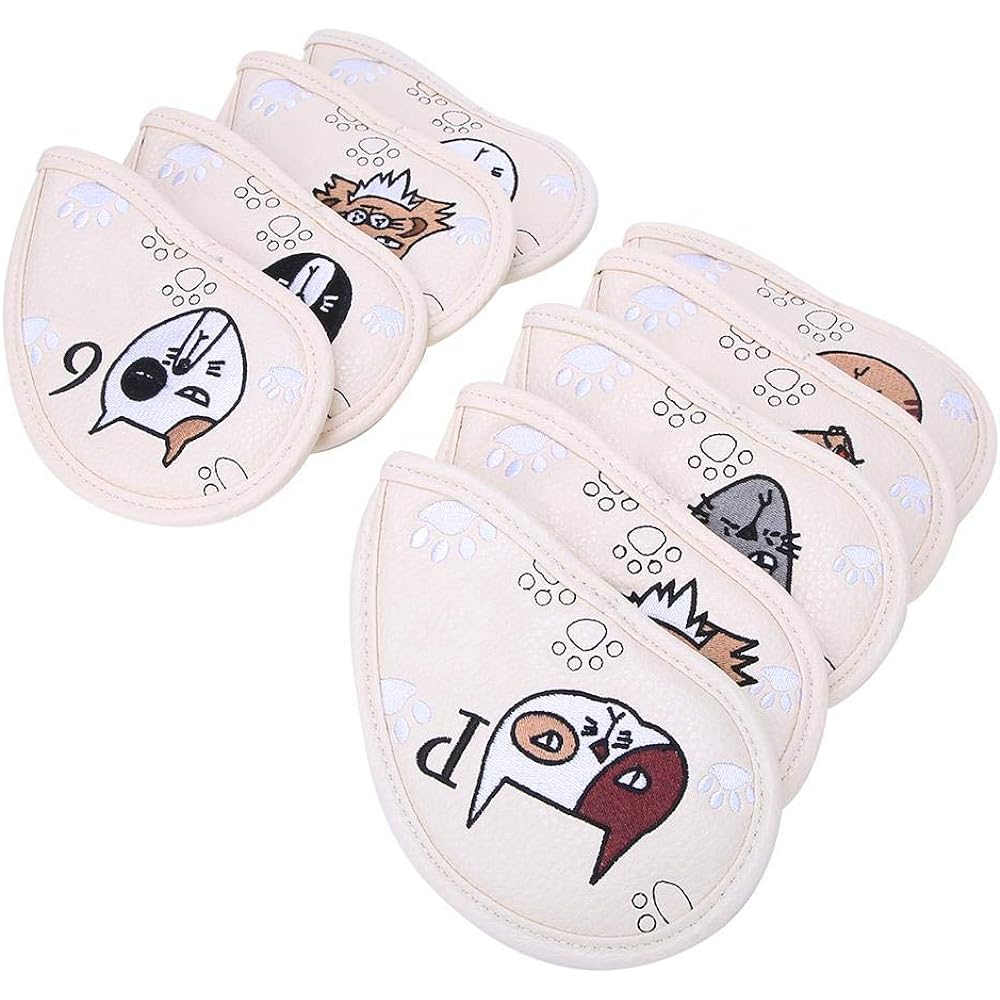 Golf Putter Head Cover Iron Club Head Cover Embroidery Waterproof 9PCSPU Leather (Dark_Beige)