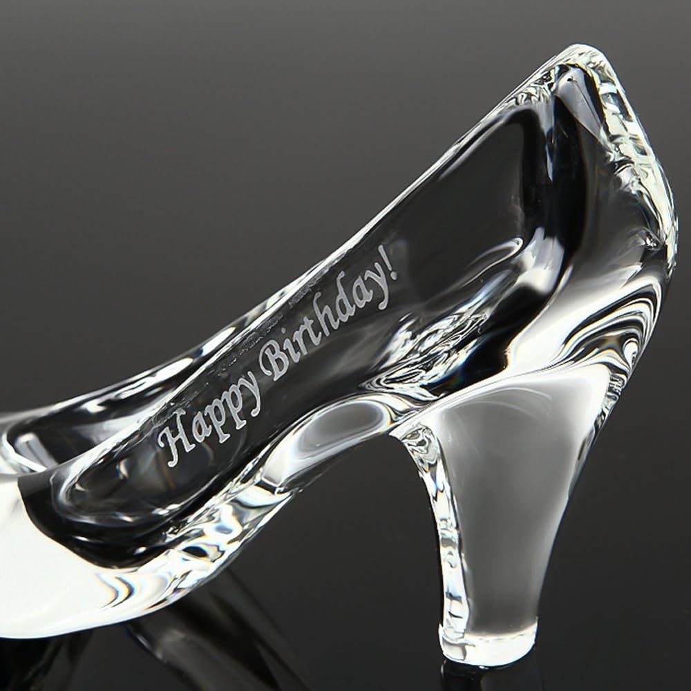 TEATSIGHT Glass Shoes Transparent Glass High Heels Engraved Message (C-01)