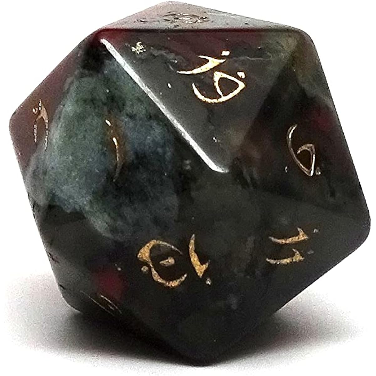 Single D20 Semi Precious Dice Elvenkind Font Africa Bloodstone
