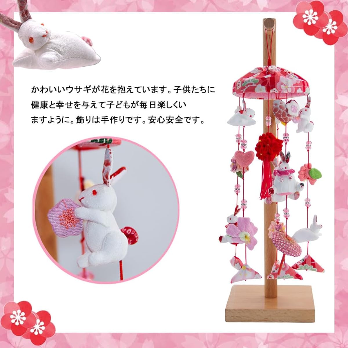 OKBABY Hanging Dolls, Hanging Decorations, Natural Wood Stand, Height 44cm, Cute, Hina Dolls, Umbrella Fuku, Girls' Festival, Hina Dolls, Handmade, First Festival
