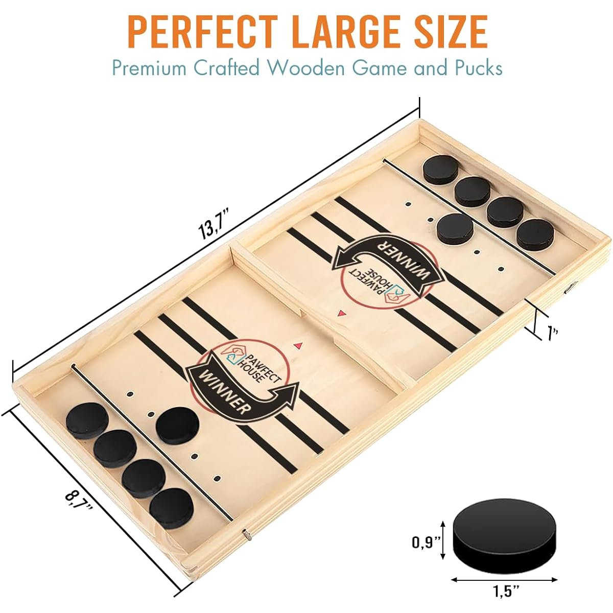 Pawfect House Best Interactive Game Ever - First Sling Puck Game for Family, Friends, Kids Table Game for Adults and Families, Wooden Hockey Game, Sling Puck