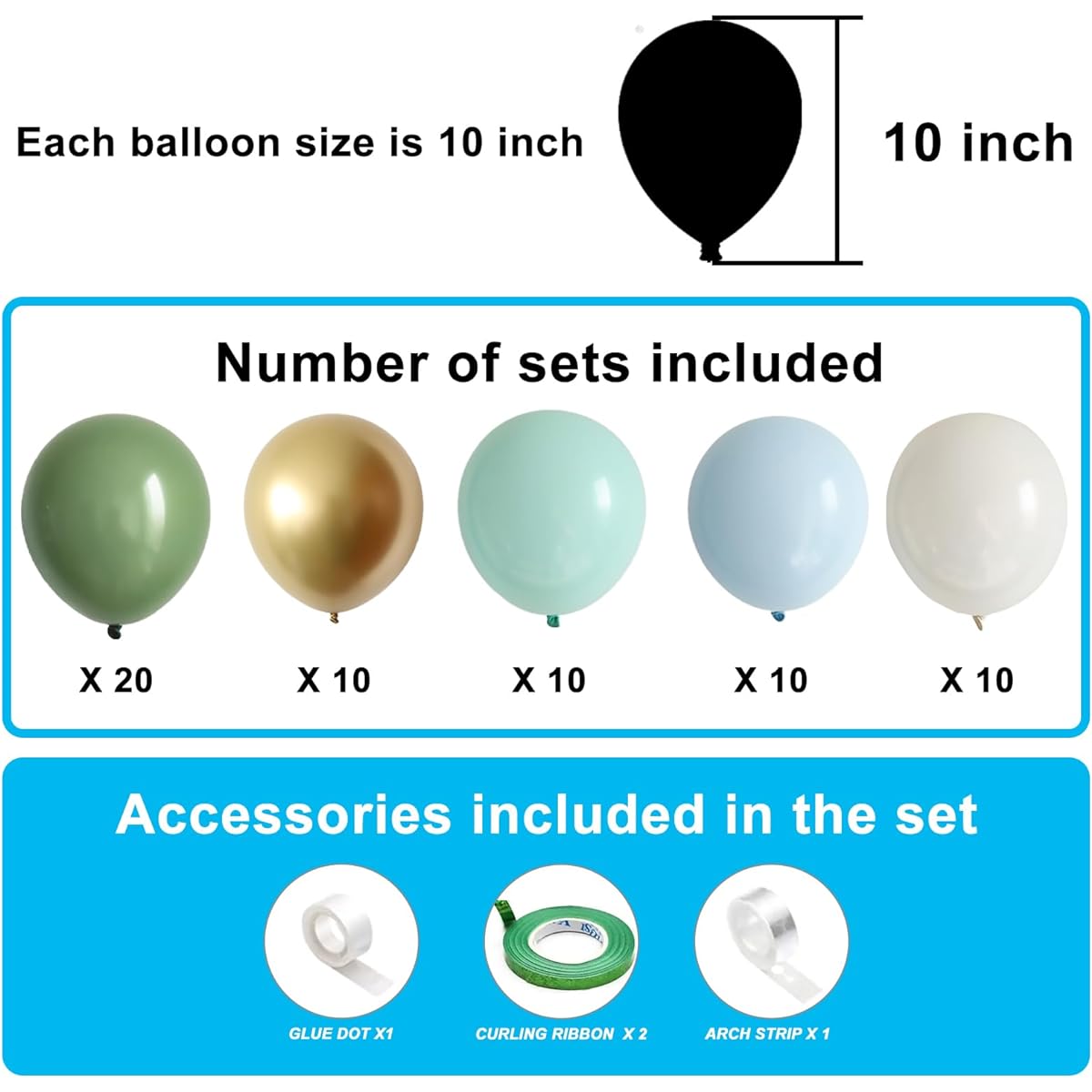 Matte Sage Green Pastel Blue Pastel Green Balloons White Chrome Gold Balloons Neutral Baby Shower Engagement Wedding Birthday Party Decorations 10 inch Balloons Pack of 60