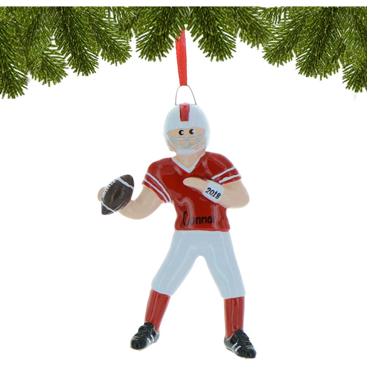 Personalized Christmas Decorations 2017 Football Boy Sports Player Active Athlete Holiday Tree Ornament Team Coworker Workers Gift Hobby Score Sneakers Ball Brown Hair Brunette
