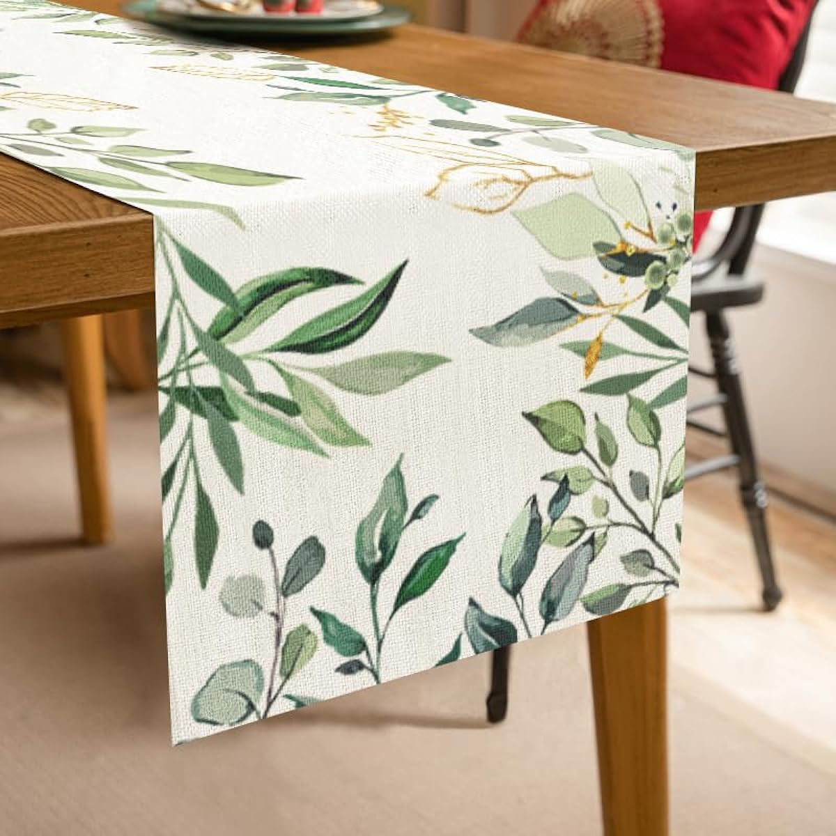 RUSPEPA Table Runner Leaf Linen Table Runner for Spring Kitchen Dining Decor Party Table - 13 x 72 Inch - Leaf, TR1372-SP-YZ