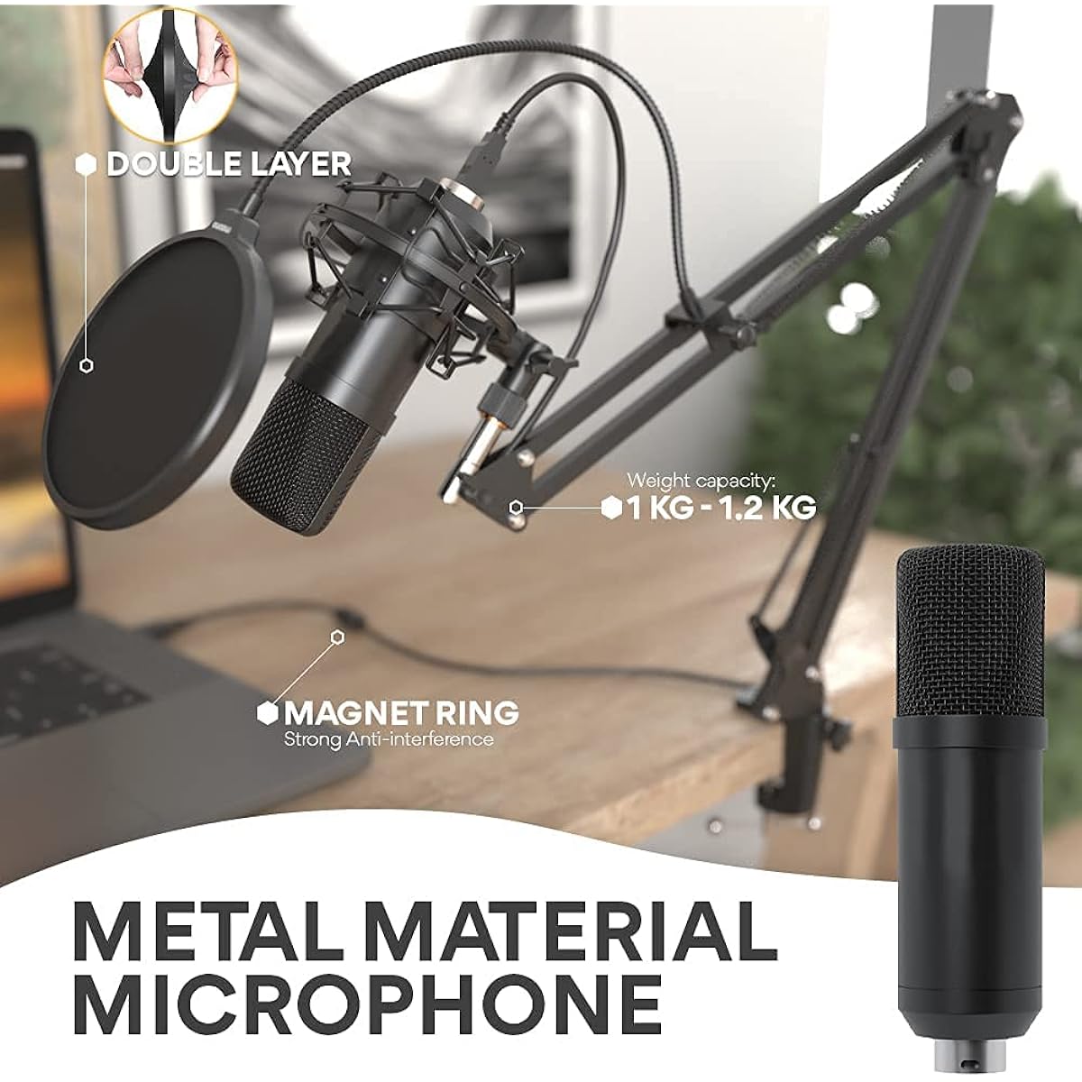 FEUR USB Microphone 192KHZ/24-Bit Plug and Play PC Computer Podcast Condenser Cardioid Metal Microphone Kit with Professional Sound Chipset for Recording/Gaming/Singing/YouTube (FU-CM34USB)