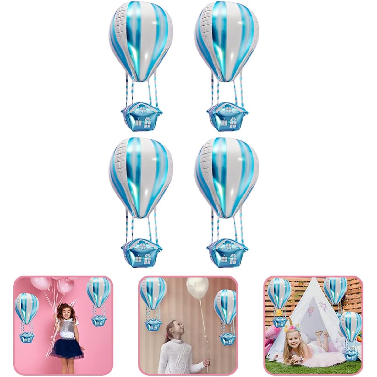 Gadpiparty 4pcs Hot Air Foil Balloons Hot Air Balloons Mylar Aluminum Film Balloons 4D Party Balloons for Baby Shower Wedding Birthday Party Decorations Blue