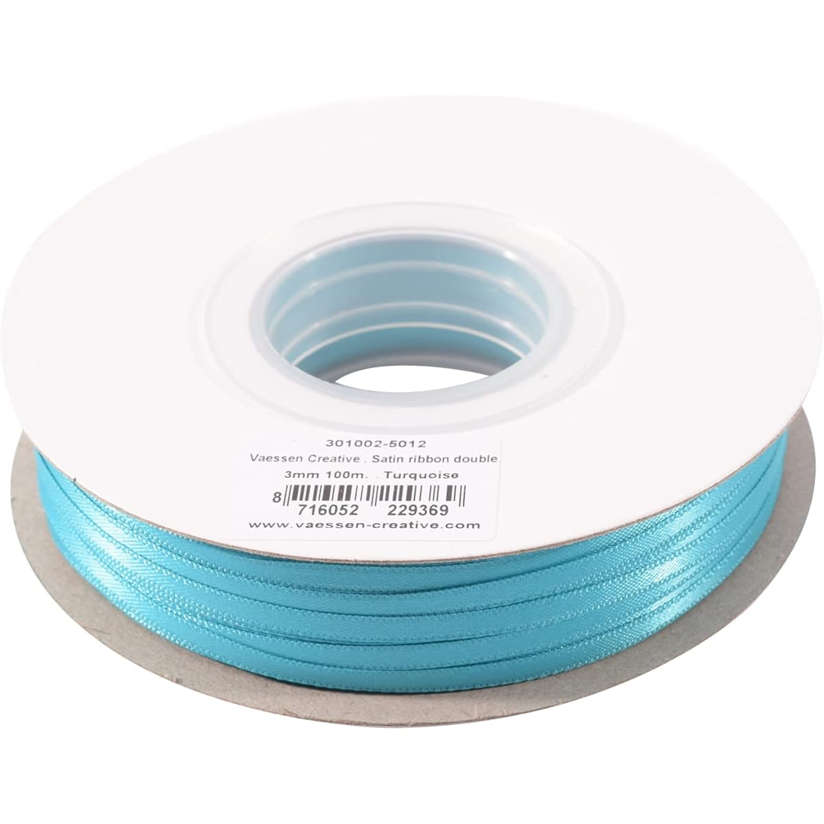 Vaessen Creative Satin Ribbon, Turquoise, 3 mm x 100 m Double Satin Ribbon, Bow Ribbon, Decorative Ribbon, Gift Ribbon, Fabric Ribbon for Weddings, Christenings and Birthday Gifts