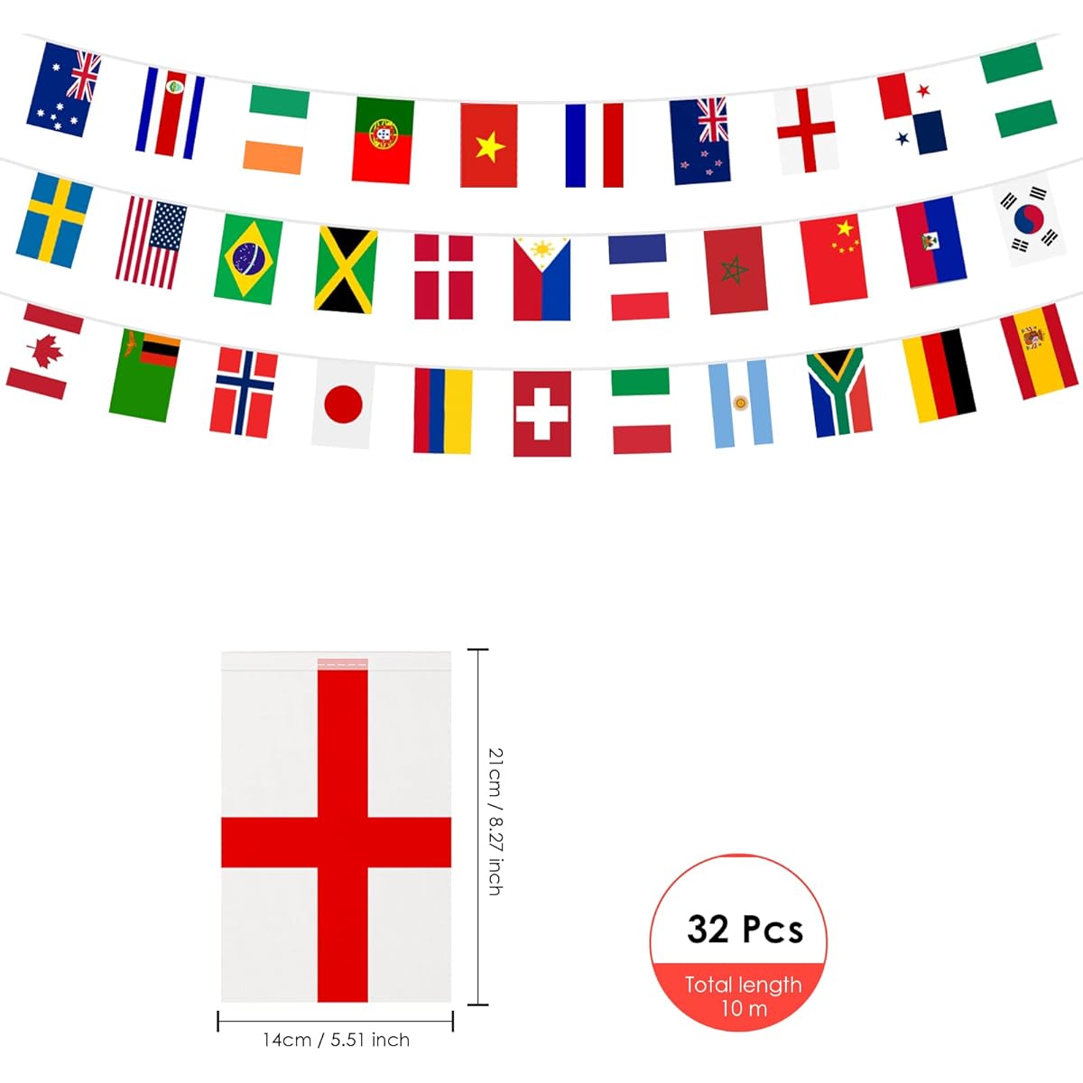 AhfuLife 2023 Women's World Cup Decoration Flag Banner 32 World Flag Banner Double Sided Polyester Banner for Soccer World Cup International Party Decoration