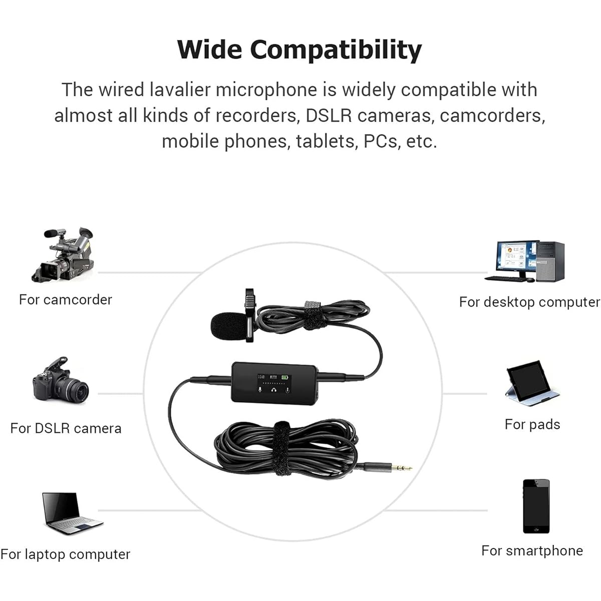 Lavalier Microphone OMNI Directional Lavalier Microphone Clip-on Wired Condenser Mic for Meetings/Office/Work from Home