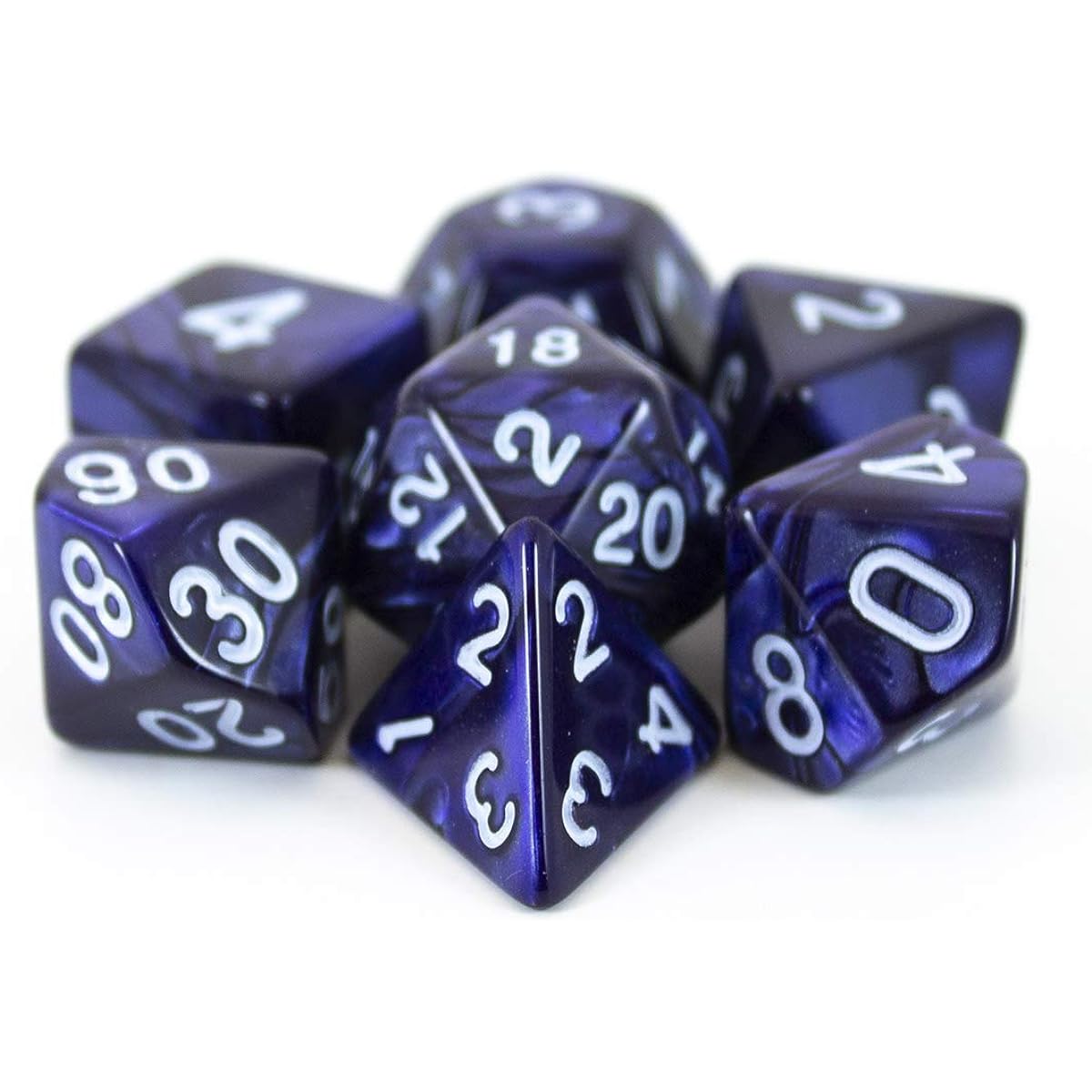 Blue Pearl RPG Dice - Full Polyhedral Set - "Nightfall"
