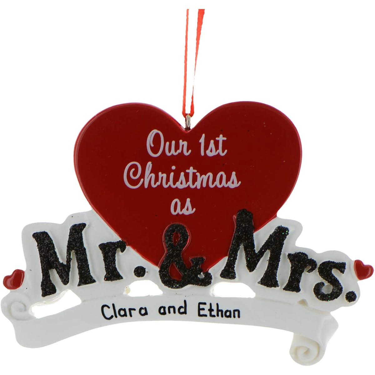 Personalized Our 1st Christmas as Mr. & Mrs Ornament - Cute Black Word Couple Red Marriage - Romantic First Anniversary Newlyweds Gift Ceremony Blonde Brunette - Free Customization by Elves