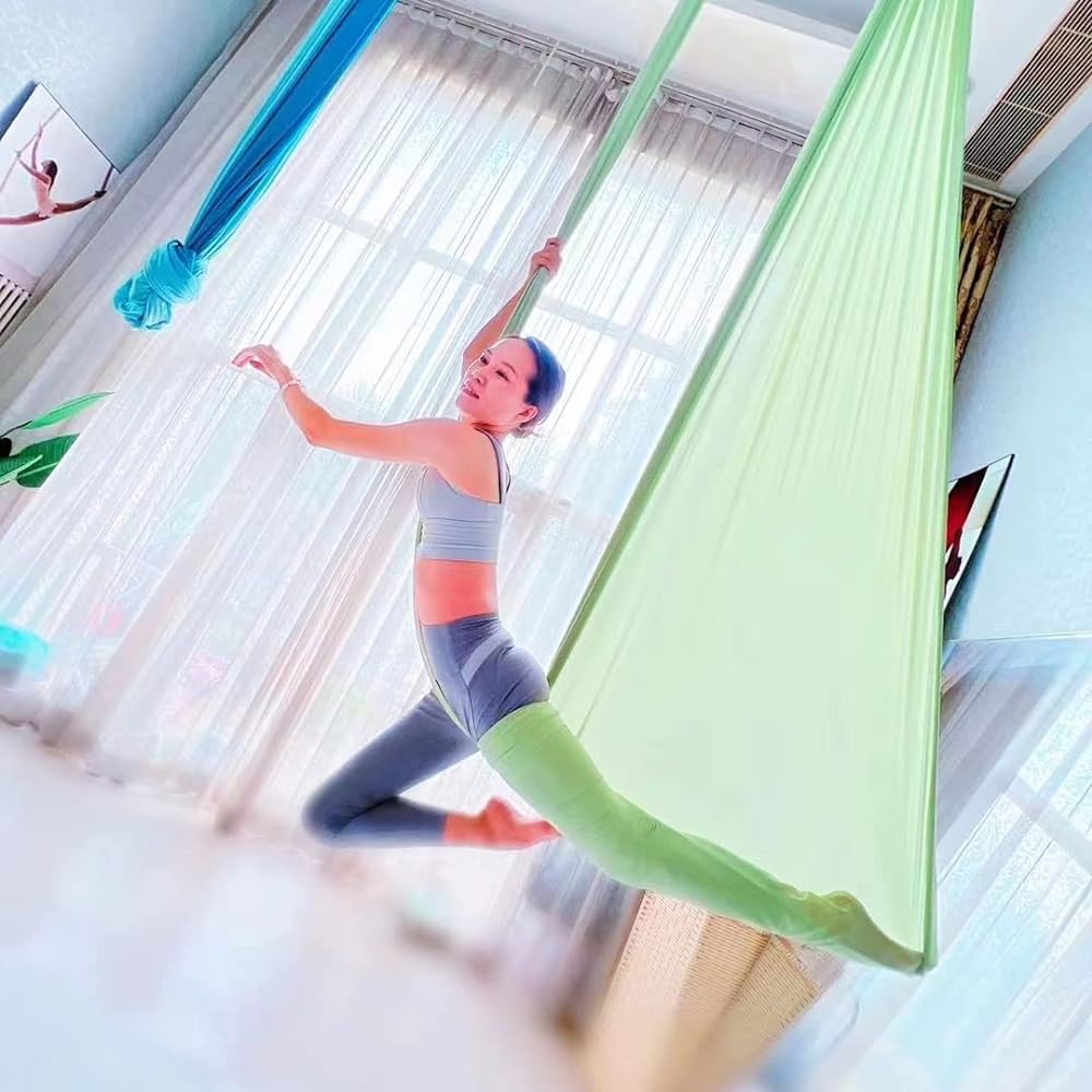 PRIOR FITNESS Yoga Hammock Set - 5.5 Yards Premium Low Mid Stretch Nylon Tricot Silk Fabric, Home Yoga Swing Kit, Durable Aerial Silk for Aerial Anti-Gravity Yoga, Flying Yoga, Yoga Handstand, Flexibility, Core Strengthening - All corresponds to the leve
