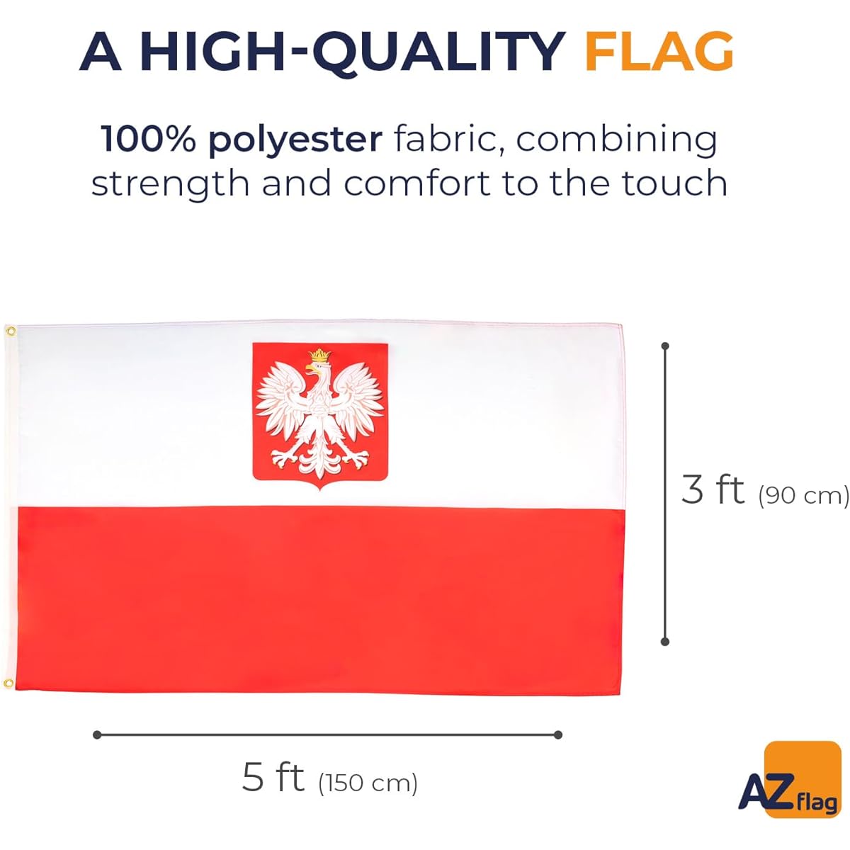 AZ FLAG - POLAND FLAG WITH EAGLE 150x90cm - POLISH FLAG 90 x 150 cm - New