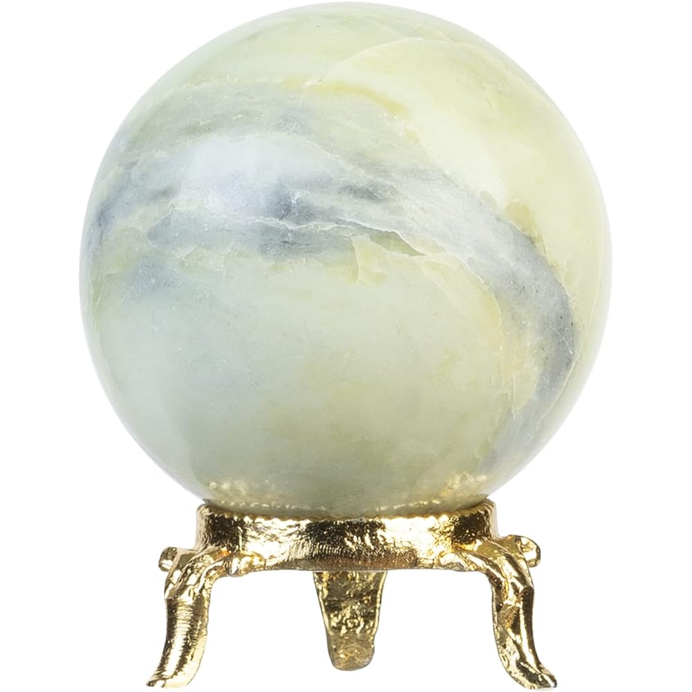 Crocon Serpentine Crystal Sphere and Metal Stand Gemstone Sphere Healing Ball Sculpture Feng Shui Fortune Telling Figurine Home Decor Size: 45-55 mm
