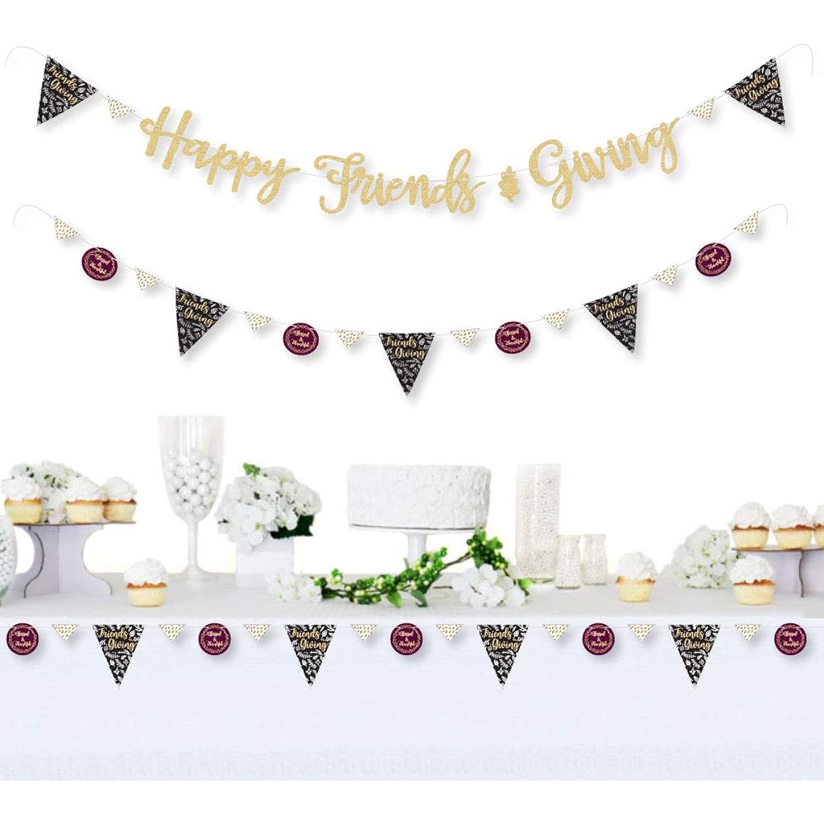 Big Dot of Happiness Elegant Thankful for Friendsgiving Thanksgiving Party Letter Banner Decorations with 36 Banner Cutouts and No Mess Real Gold Glitter Happy Friends Giving Banner Letters