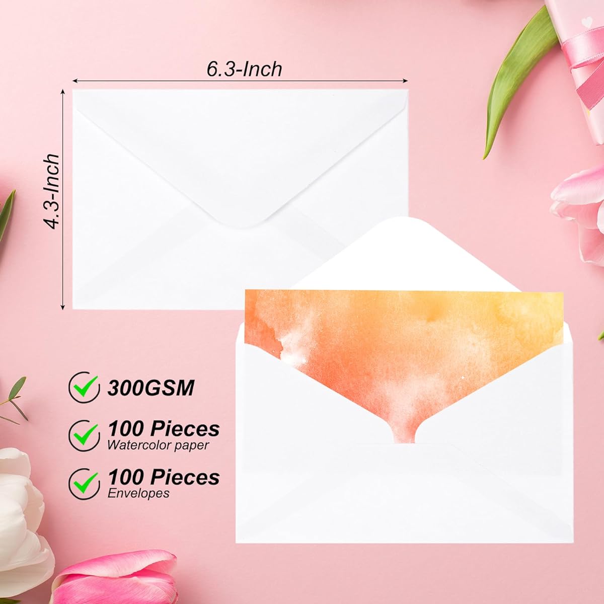 PATIKIL Pure Cotton Watercolor Cards Set of 50 140lb/300GSM with Envelopes Art Painting for Creative Thank You Cards 4x6 Inches