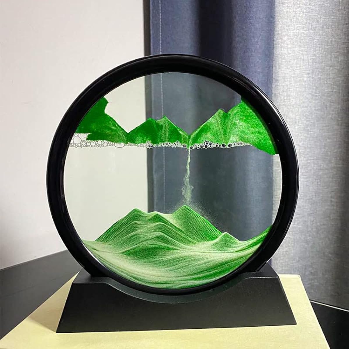 Arthink Moving Sand Art Picture Liquid Motion 3D Ocean Sand Scenery Motion Display Flowing Sand Frame Desktop Art Bookshelf Home Office Decor (Green)