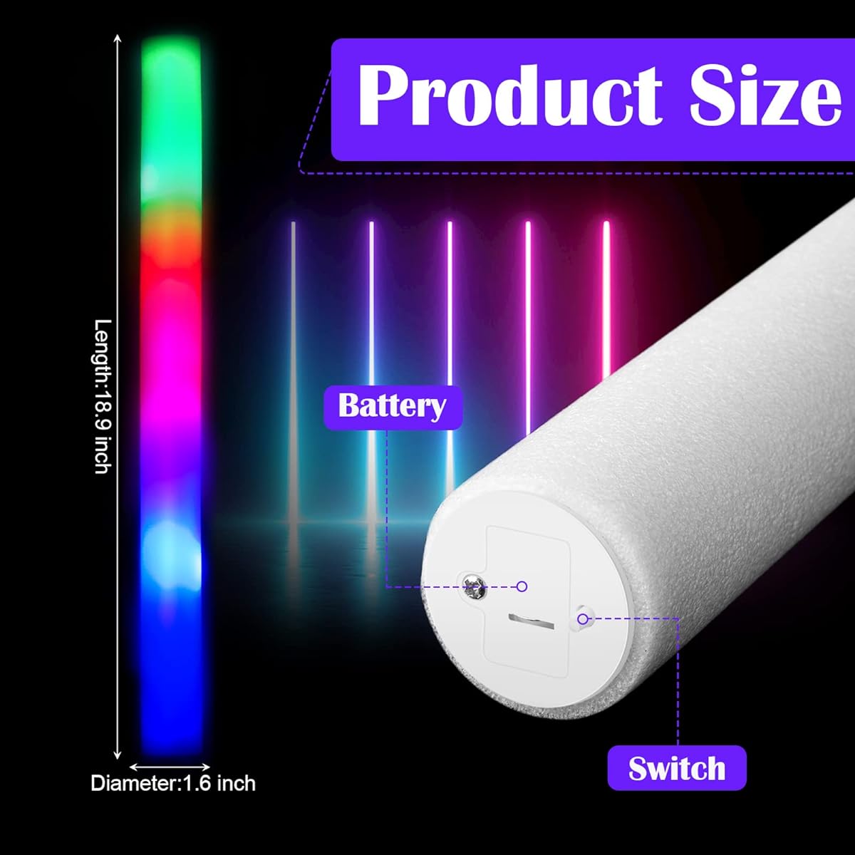 Light Foam Stick LED Foam Stick Glow Wand 3 Modes Colorful Flash Foam Light Stick Glow in the Dark Party Supplies for Party, Wedding, Concert, Event (150 Pack)