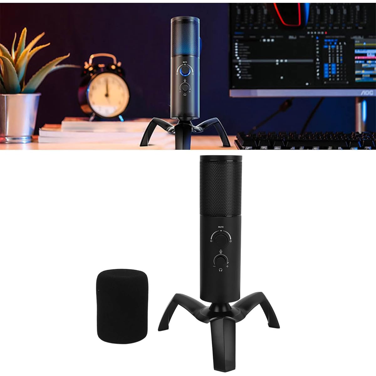 Gaming Microphone, Omnidirectional and Cardioid Pickup Aluminum Alloy USB Microphone Cool RGB Lighting for Video Conference M