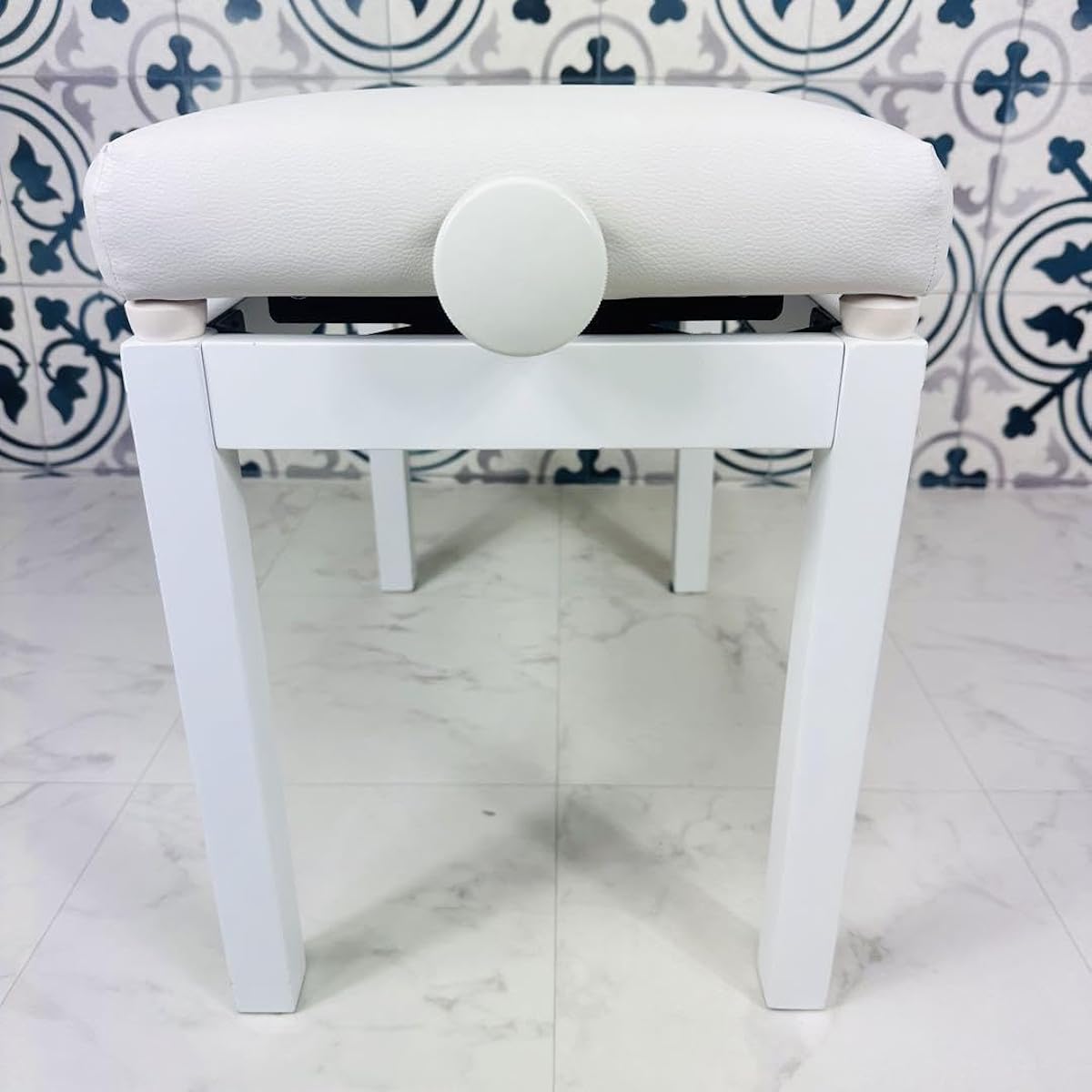 Piano stool, leather, white, height adjustable