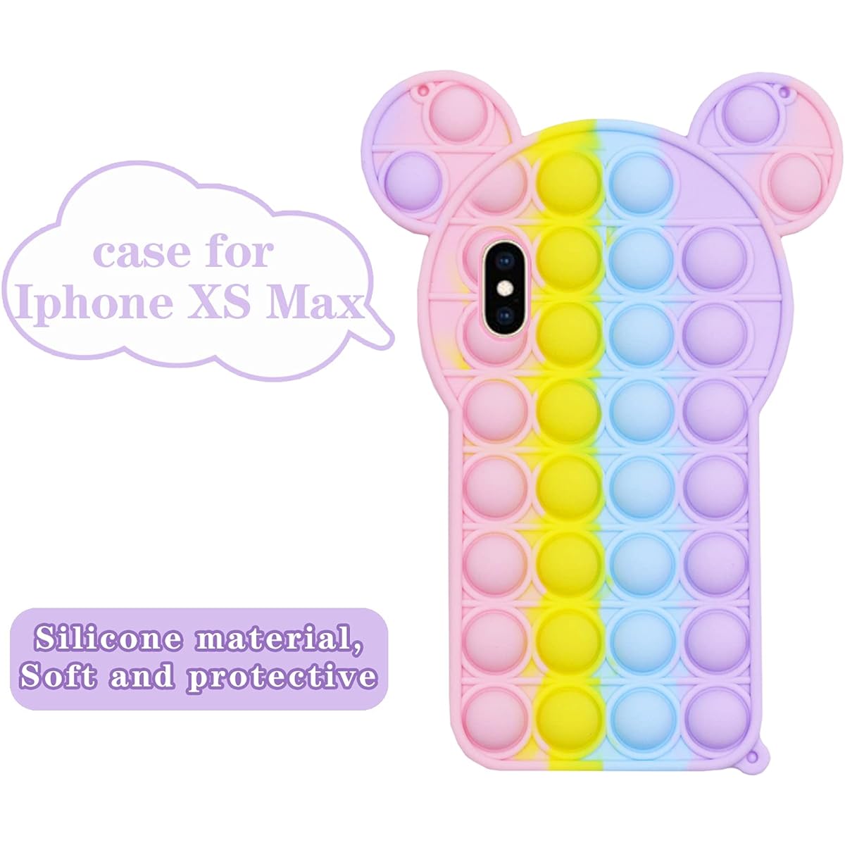ONEST Colorful Push Pop Bubble Case for iPhone Xs Max, Soft Silicone Phone Case Bubble Fidget Sensory Toy Funny Pop Fidget Toy Phone Protective Case Cover Case for iPhone Xs Max
