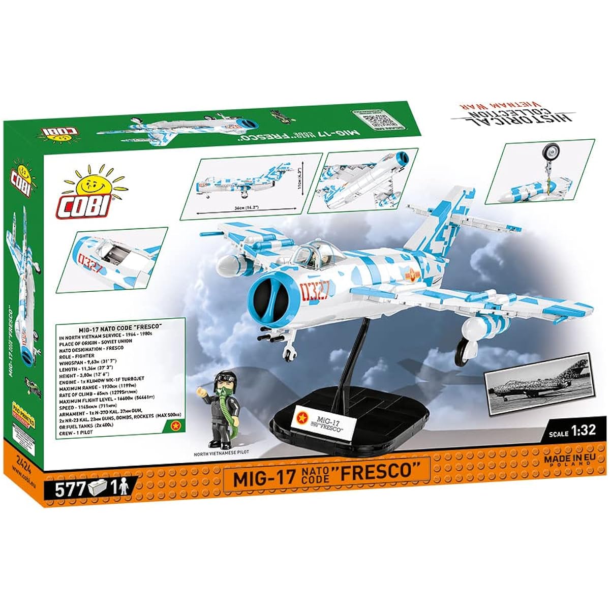 Cobi Vietnam War Collection #2424 MIG-17 Fresco (Democratic Republic of Vietnam) 1/32 scale