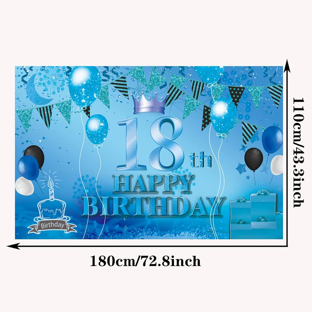 GLZLMM Happy 18th Birthday Backdrop Banner Blue 18th Sign Poster 18th Birthday Party Supplies Keepsake Photo Booth Photography Backdrop Birthday Party Decorations 72.8 x 43.3 inches