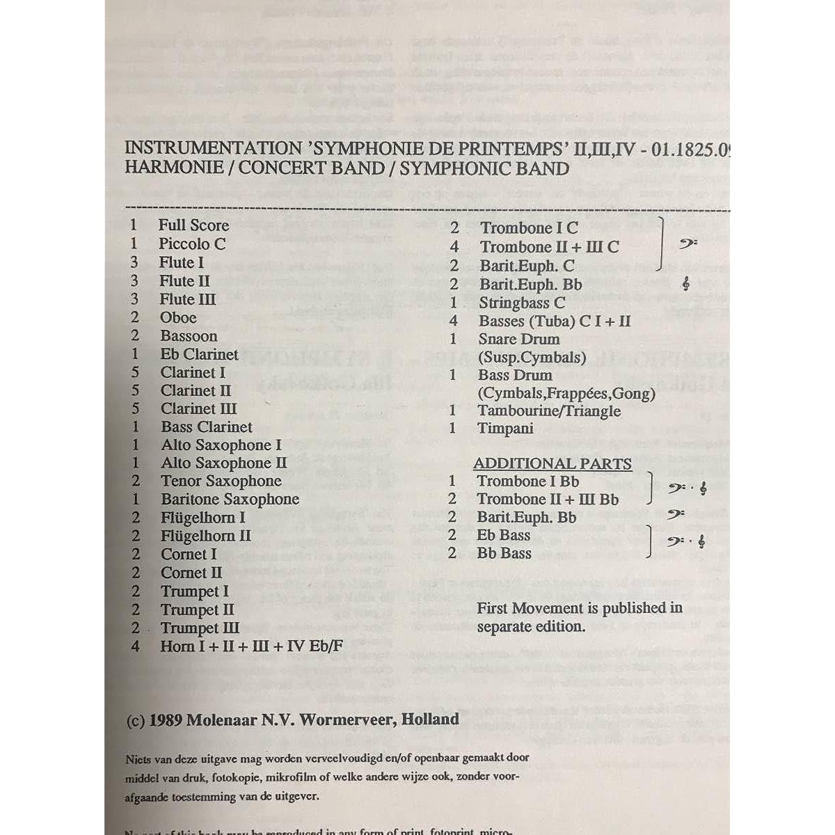 Wind Orchestra Score Ida Gotkowski: Spring Symphony No. 2-4 Full Score & Parts Set