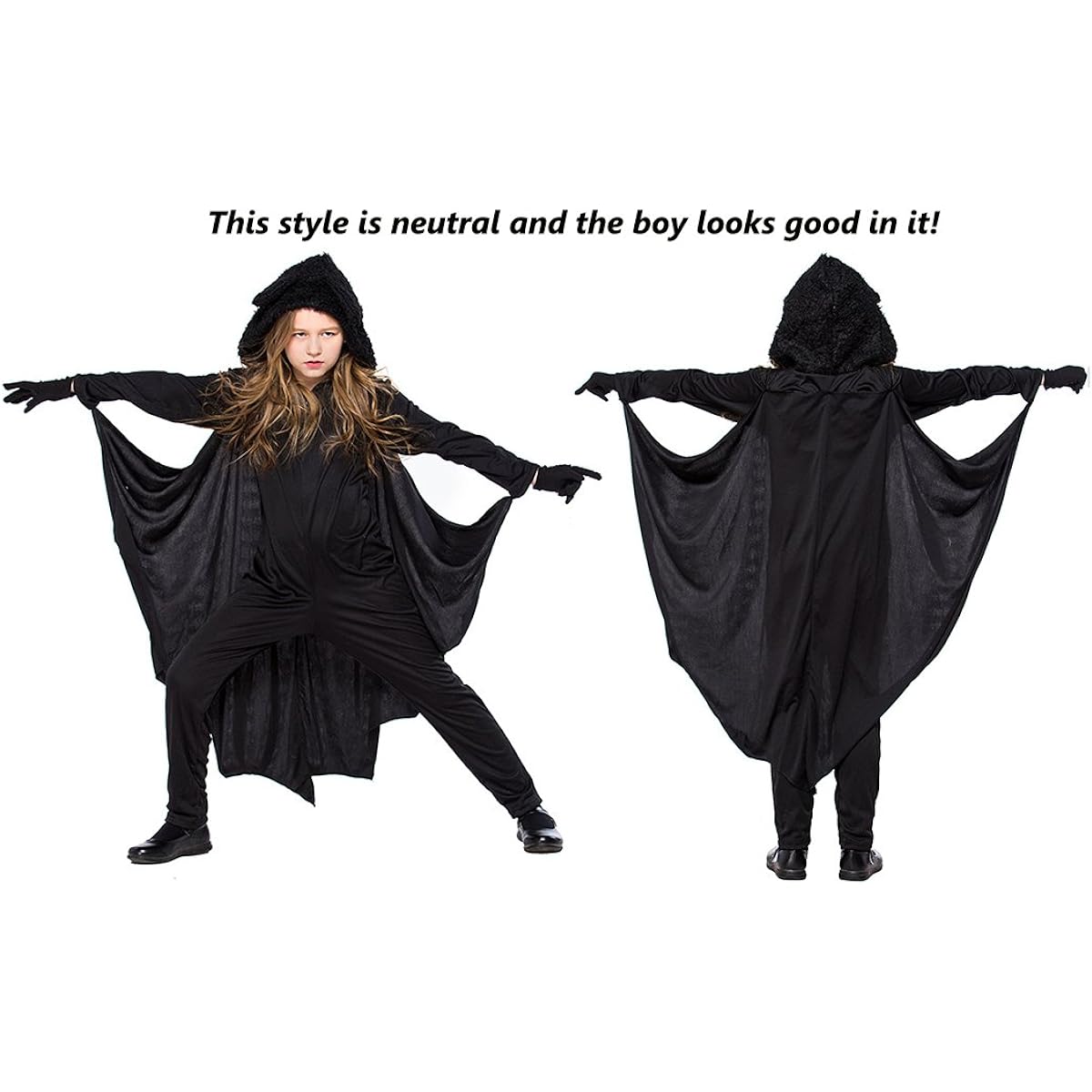 Vampire Bat Costume for Kids Unisex Costume Set for Halloween Cosplay Party Animal X-Large Black