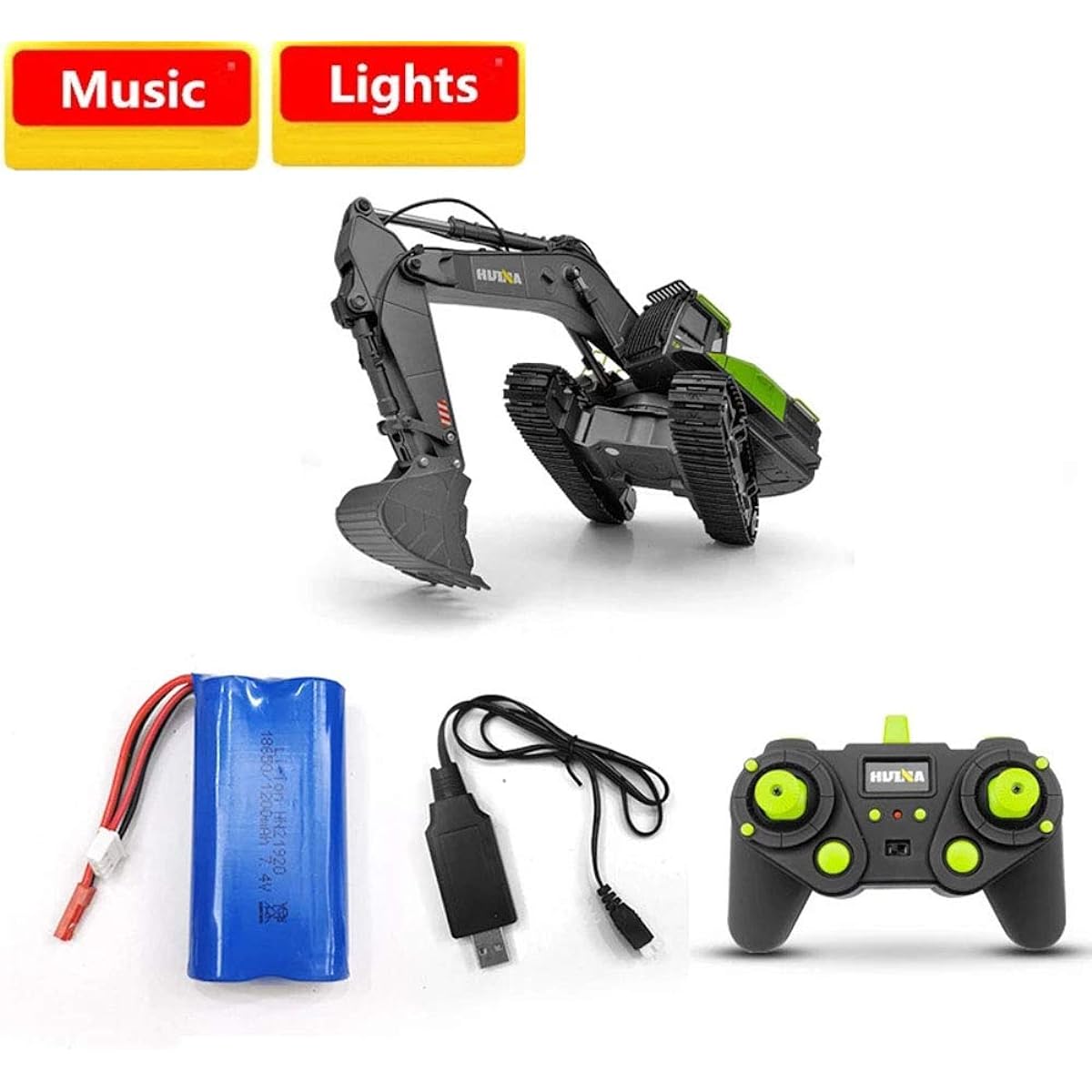 Remote Control Excavator RC Construction Vehicle 22 Channel 2.4G Full Function Digger 1/14 Scale Acousto-Optical Toy, Metal Digging Excavator, 360° Infinite Rotation Work Platform, New Version 593 (With one battery)